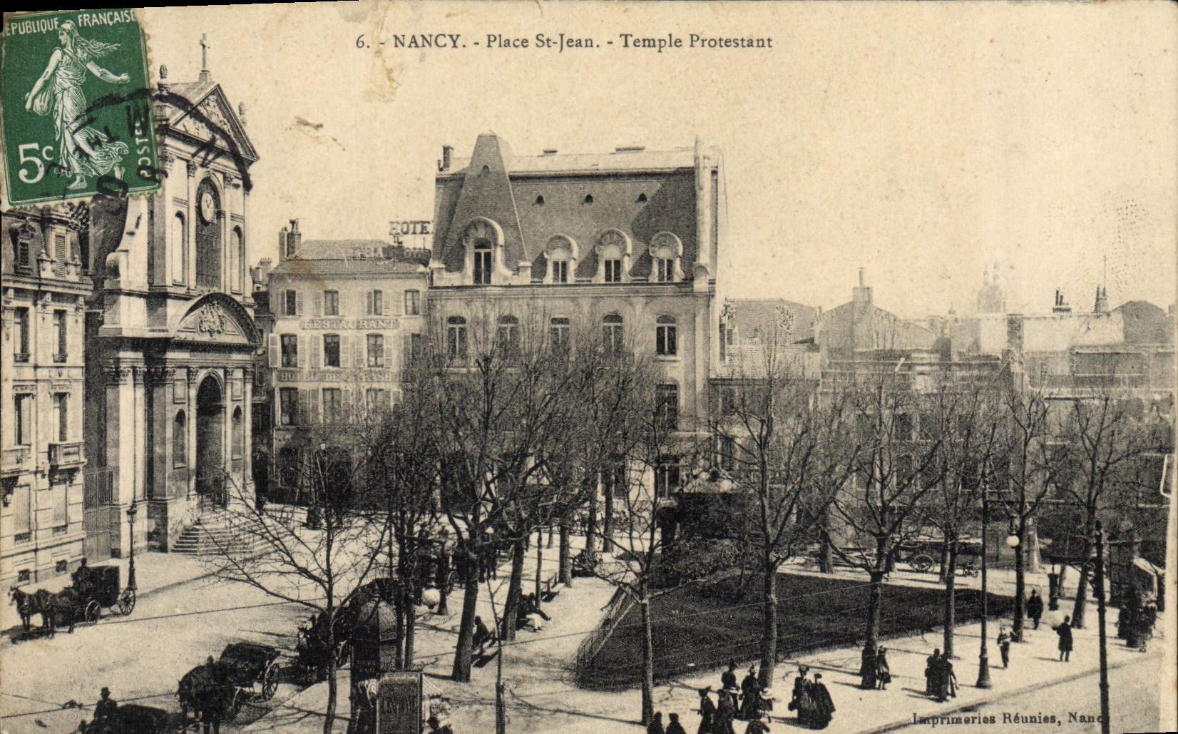La POSTAL Nancy de la VENDIMIA coloca a Protestant del templo del St Jean