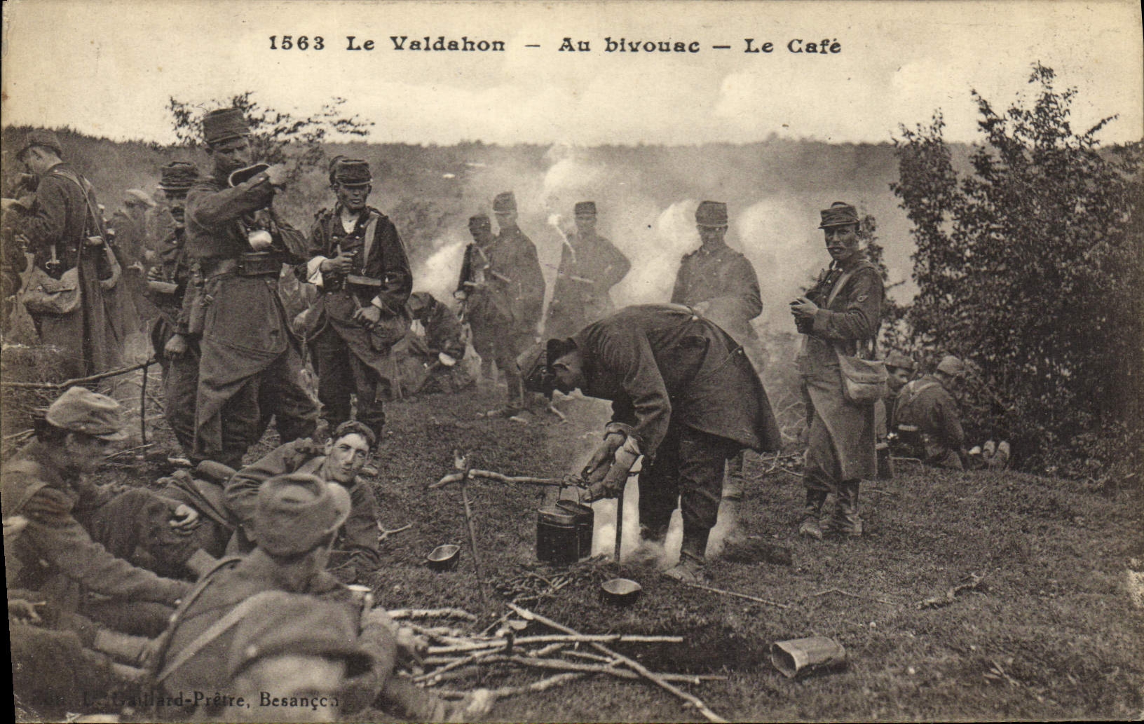 POSTAL Militaria Valdahon de la VENDIMIA con el café del bicouac