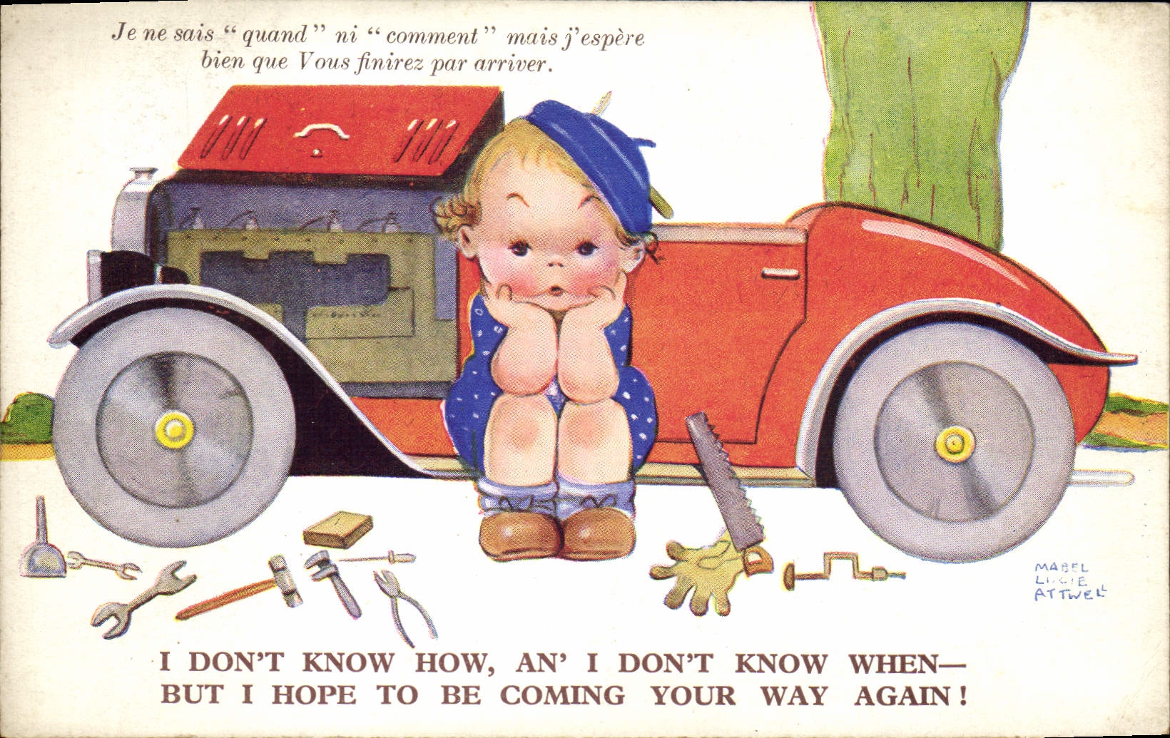 CPA Illustrateur Enfant Automobile Mabel Lucie Attwel