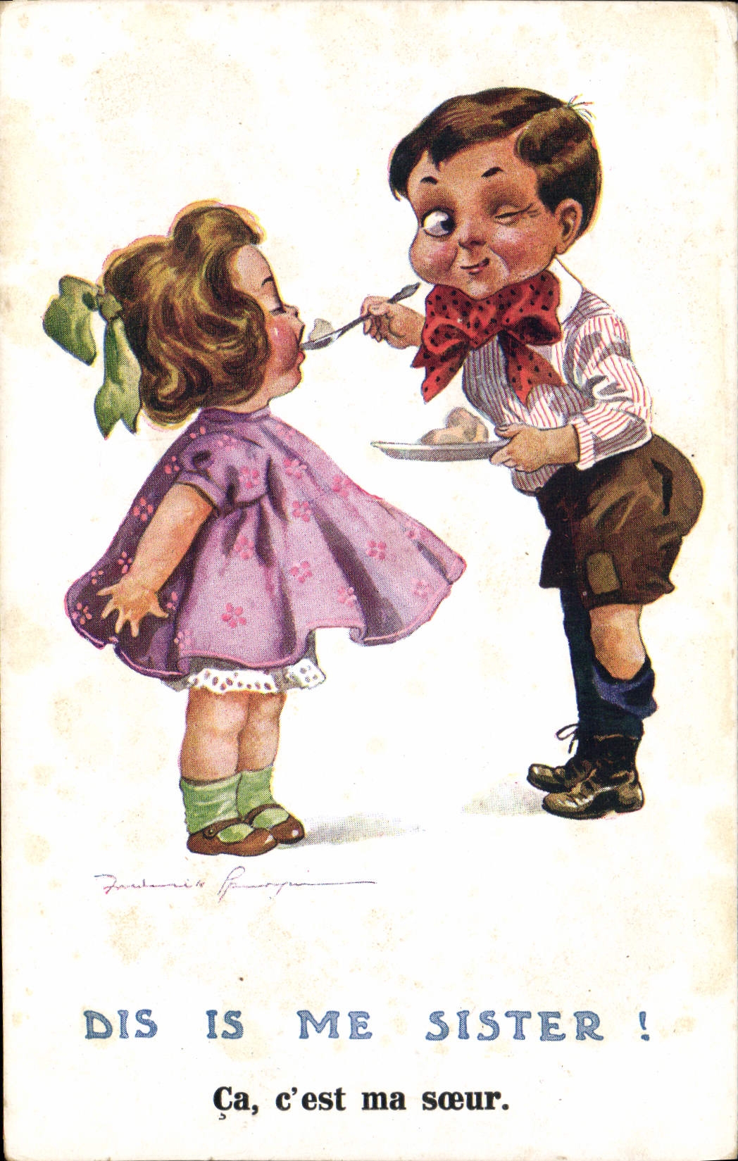 VINTAGE POSTCARD Illustrateur Children Say is me sister