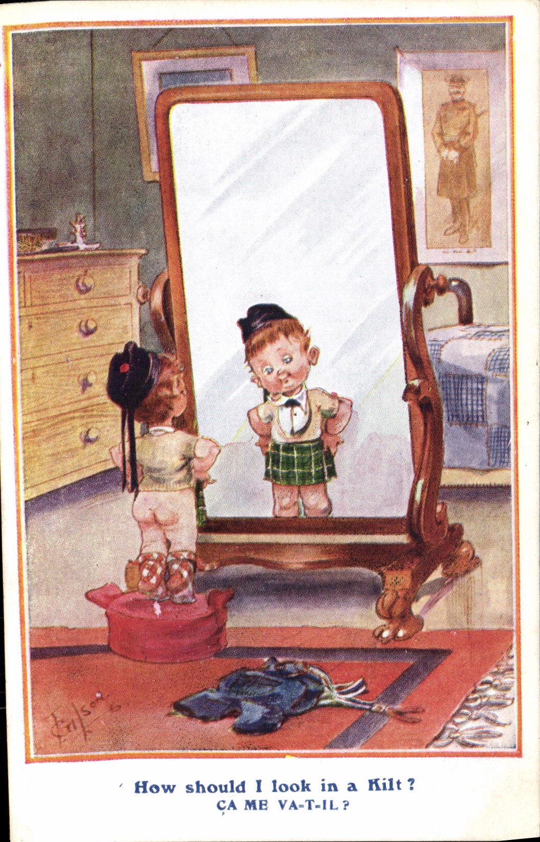 VINTAGE POSTCARD Illustrator Child Kilt