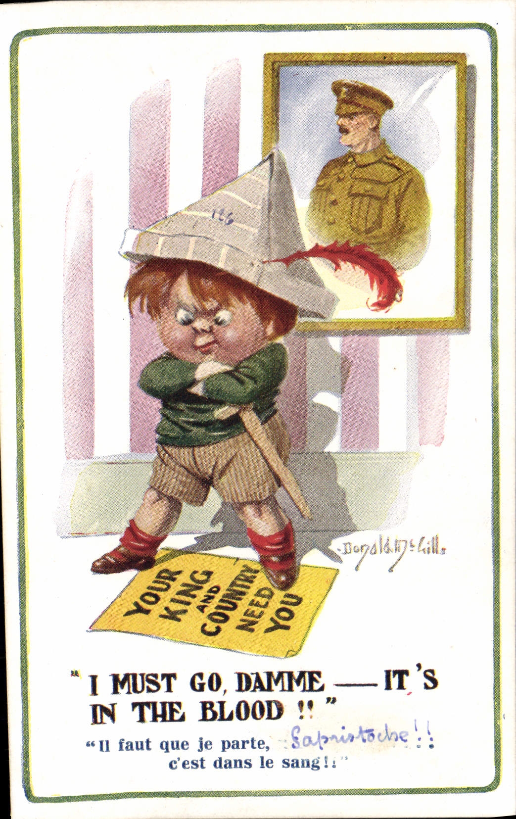 CPA Illustrateur Donald McGill Enfant Militaria