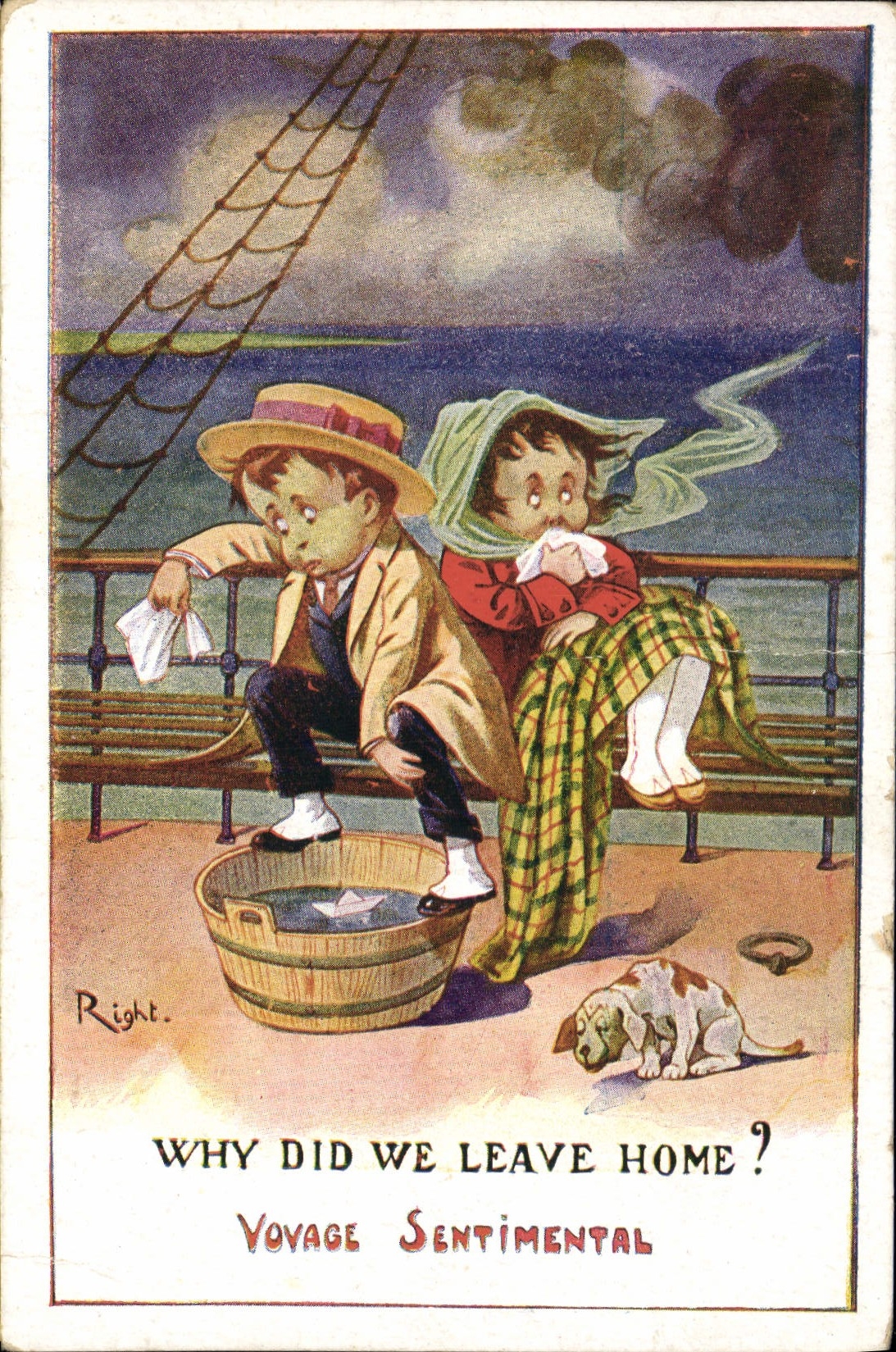 CPA Illustrateur Enfants Why did we leave home ? Right Chien