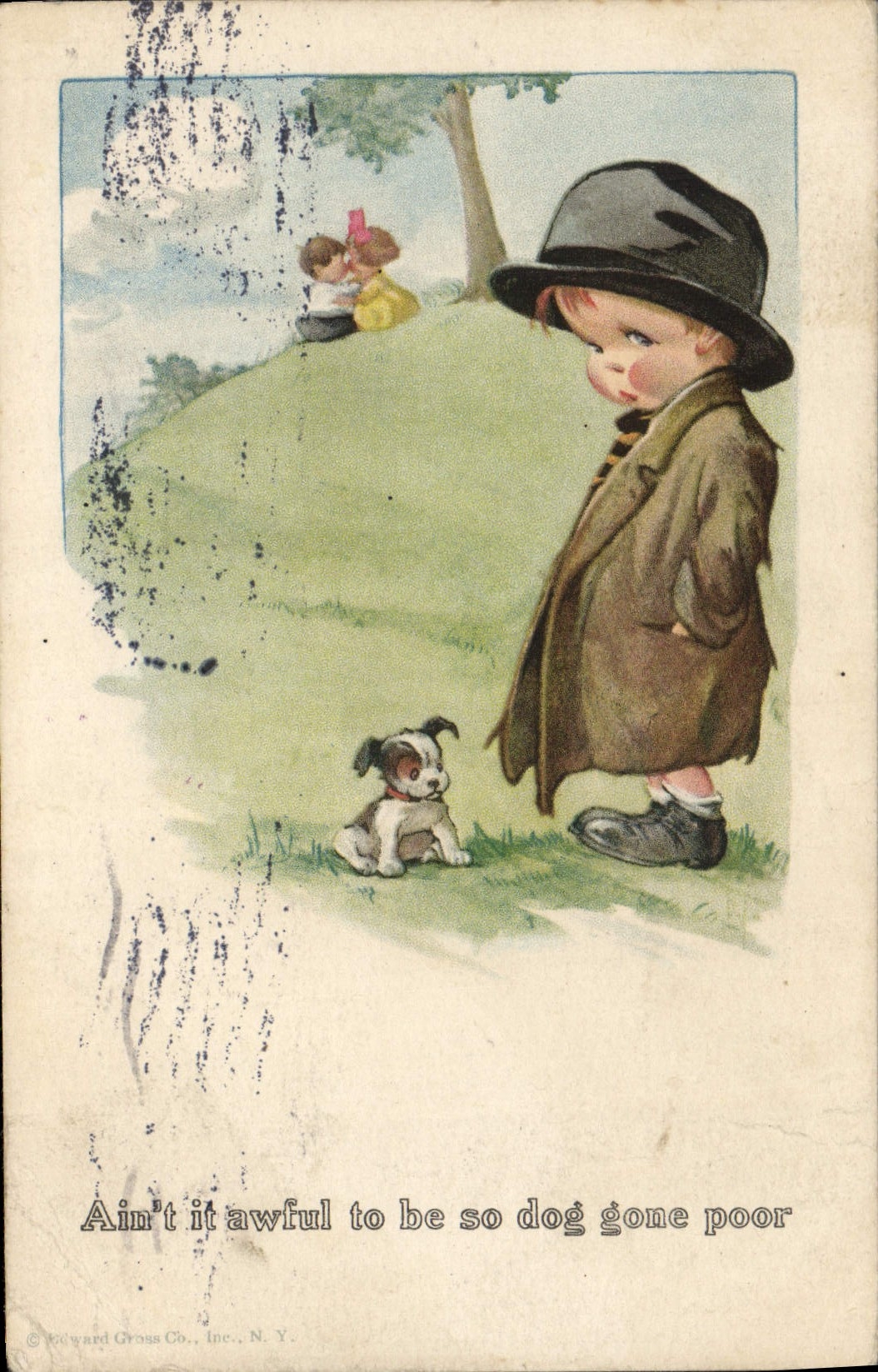 CPA Illustrateur Enfant Chien