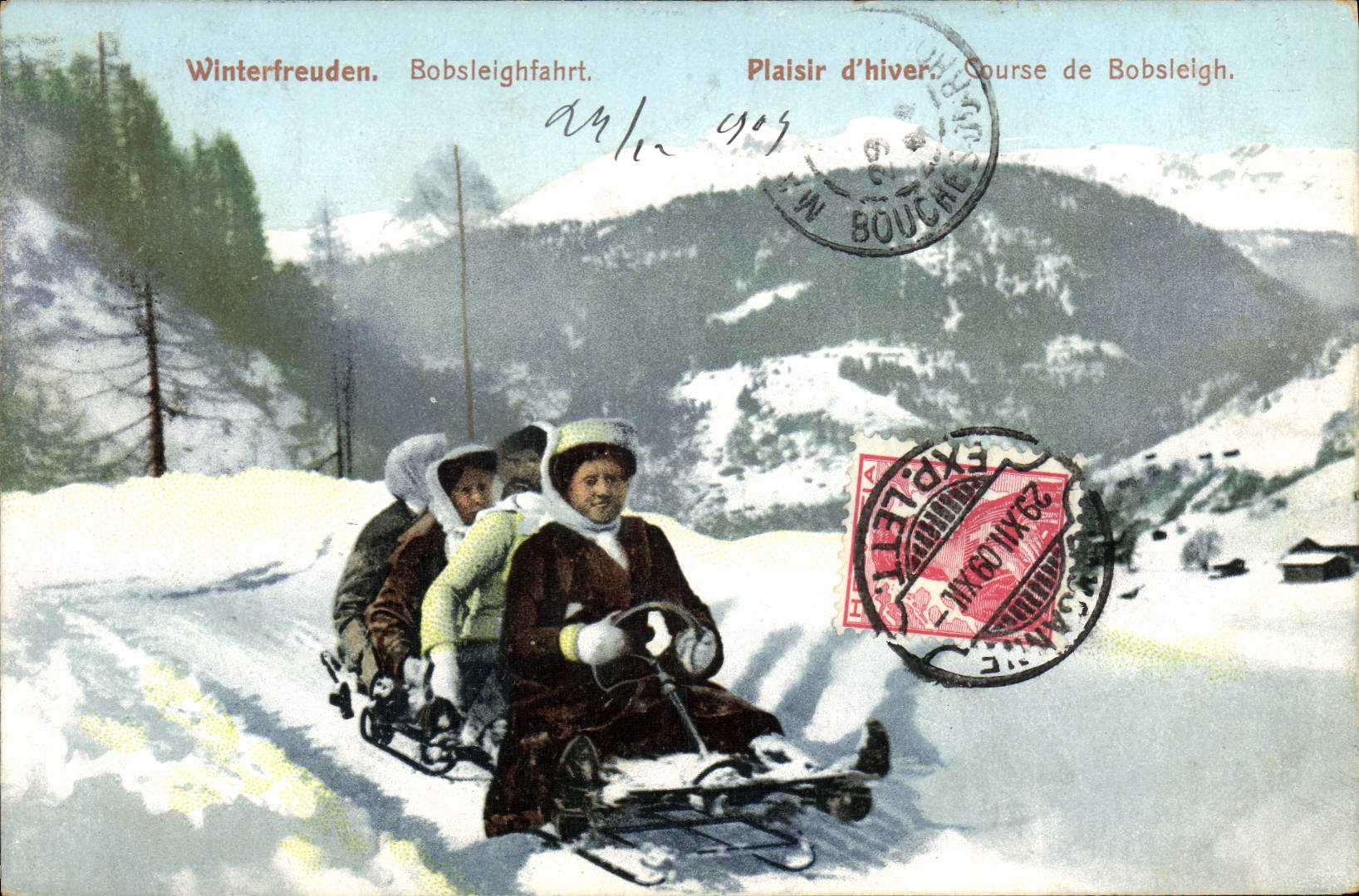 Esquí Bobsleighfahrt de los deportes de invierno de la POSTAL de la VENDIMIA