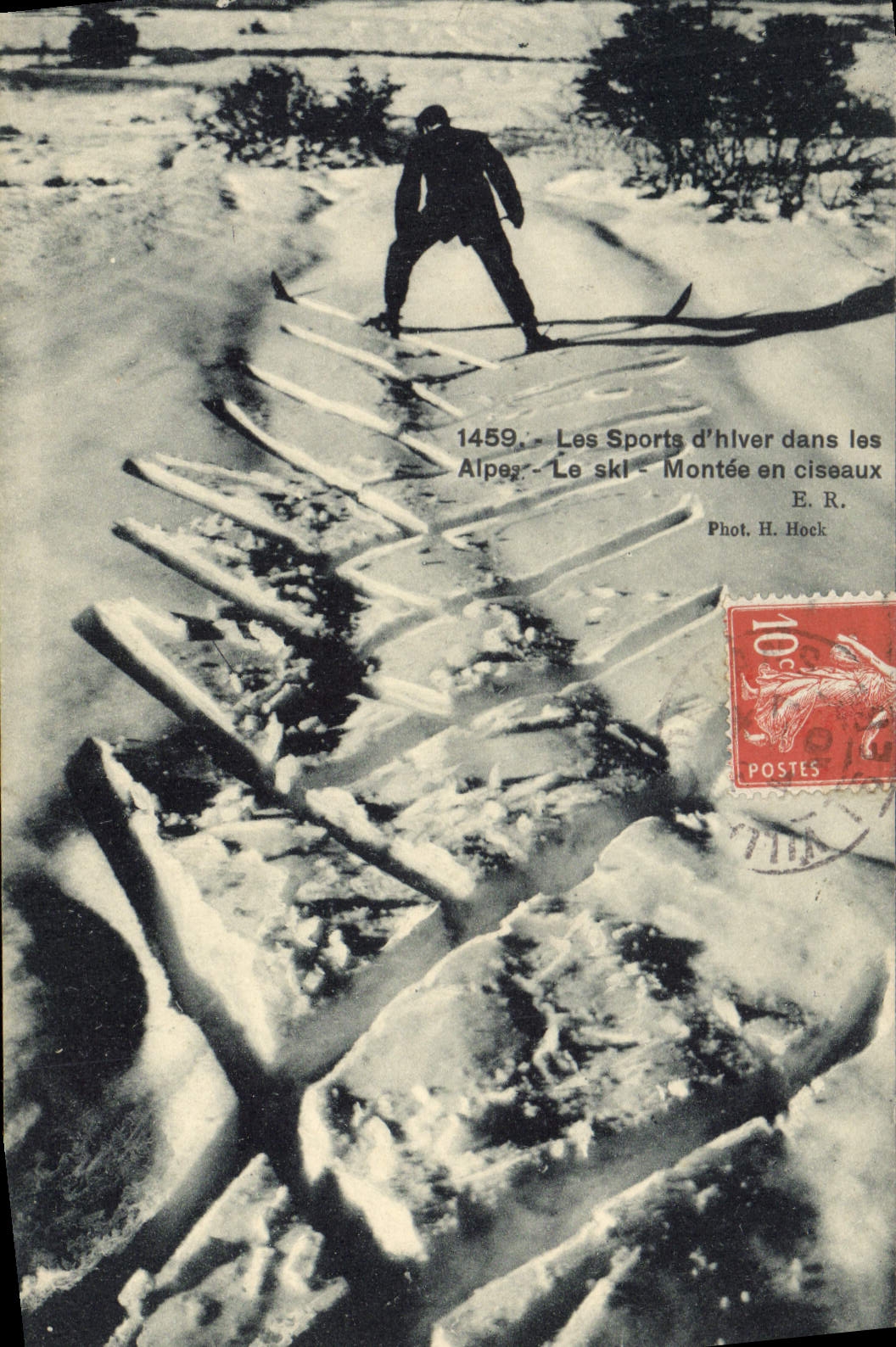 CPA Sports d'hiver Ski Alpes Montee en ciseaux