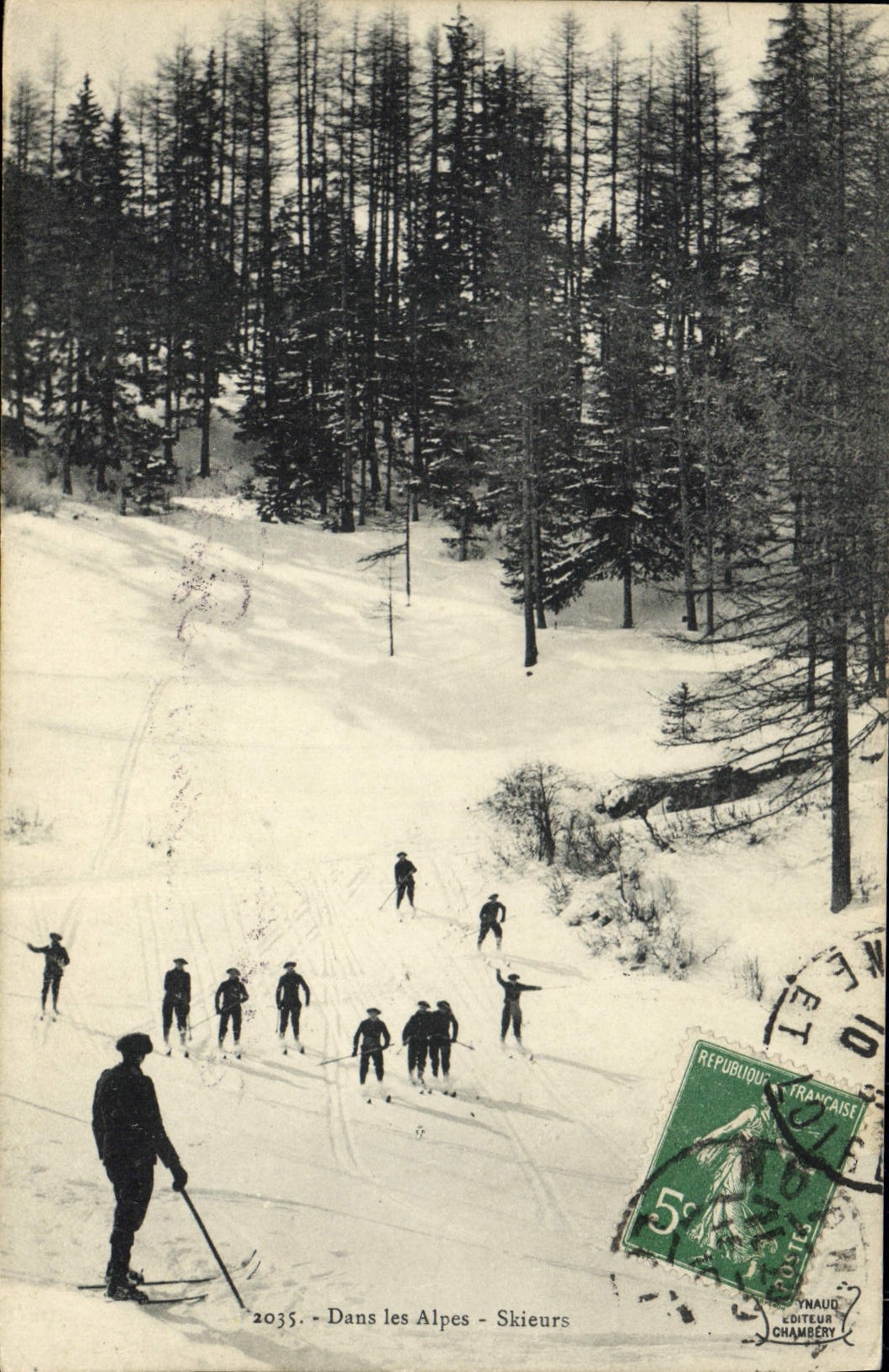 CPA Sports d'hiver Ski Dans les Alpes Skieurs