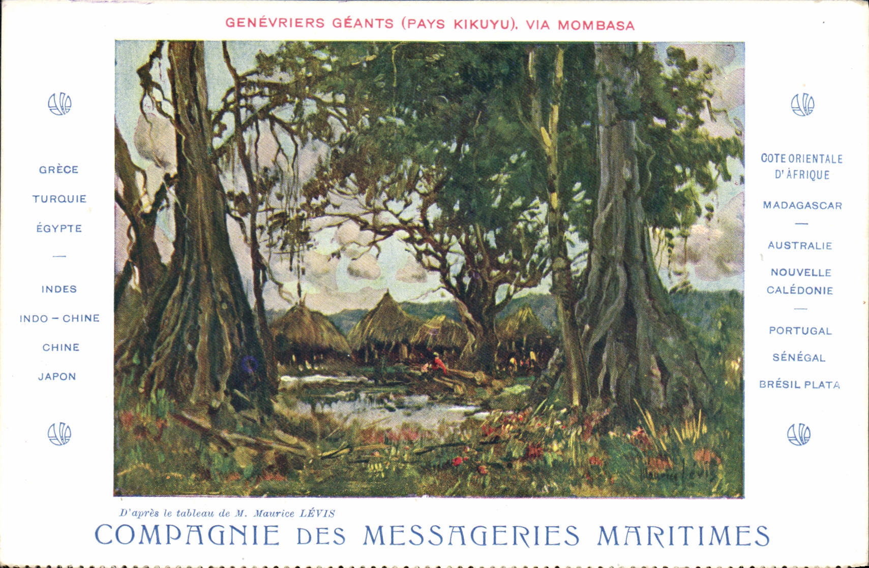 VINTAGE POSTCARD Boat Company of the Maritime Transport Genevriers giants Kikuyu Country via Mombasa