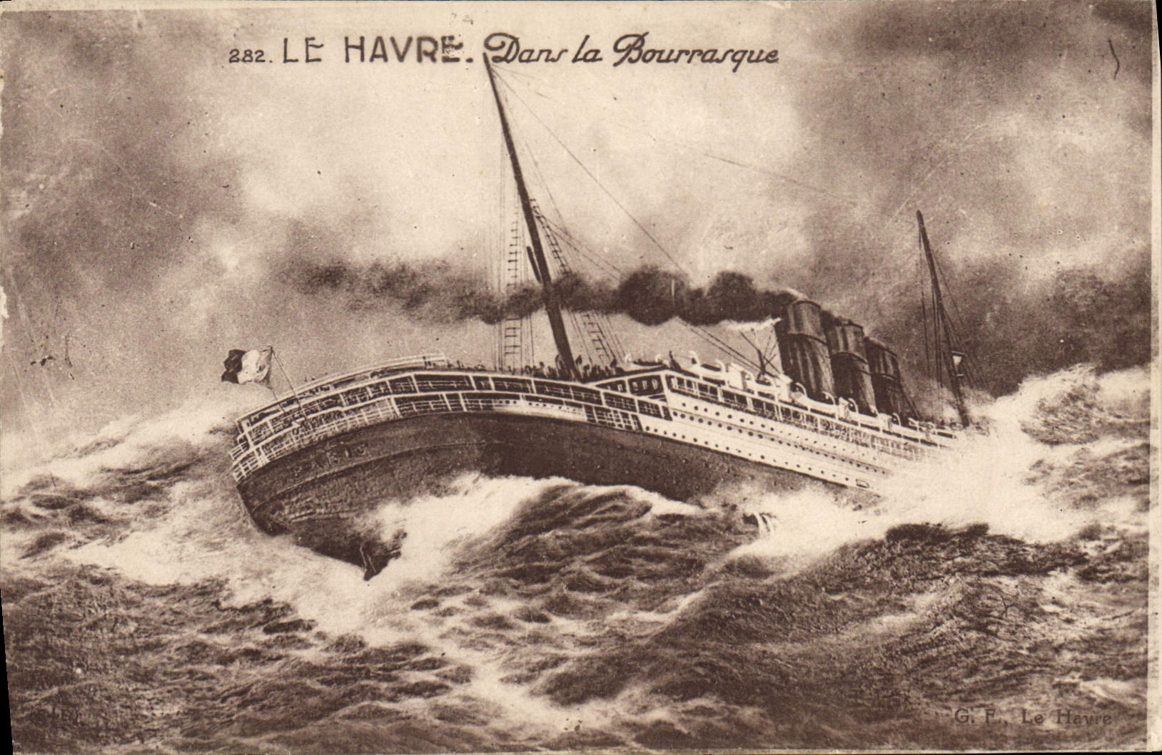 VINTAGE POSTCARD Boat Le Havre In the gust of wind