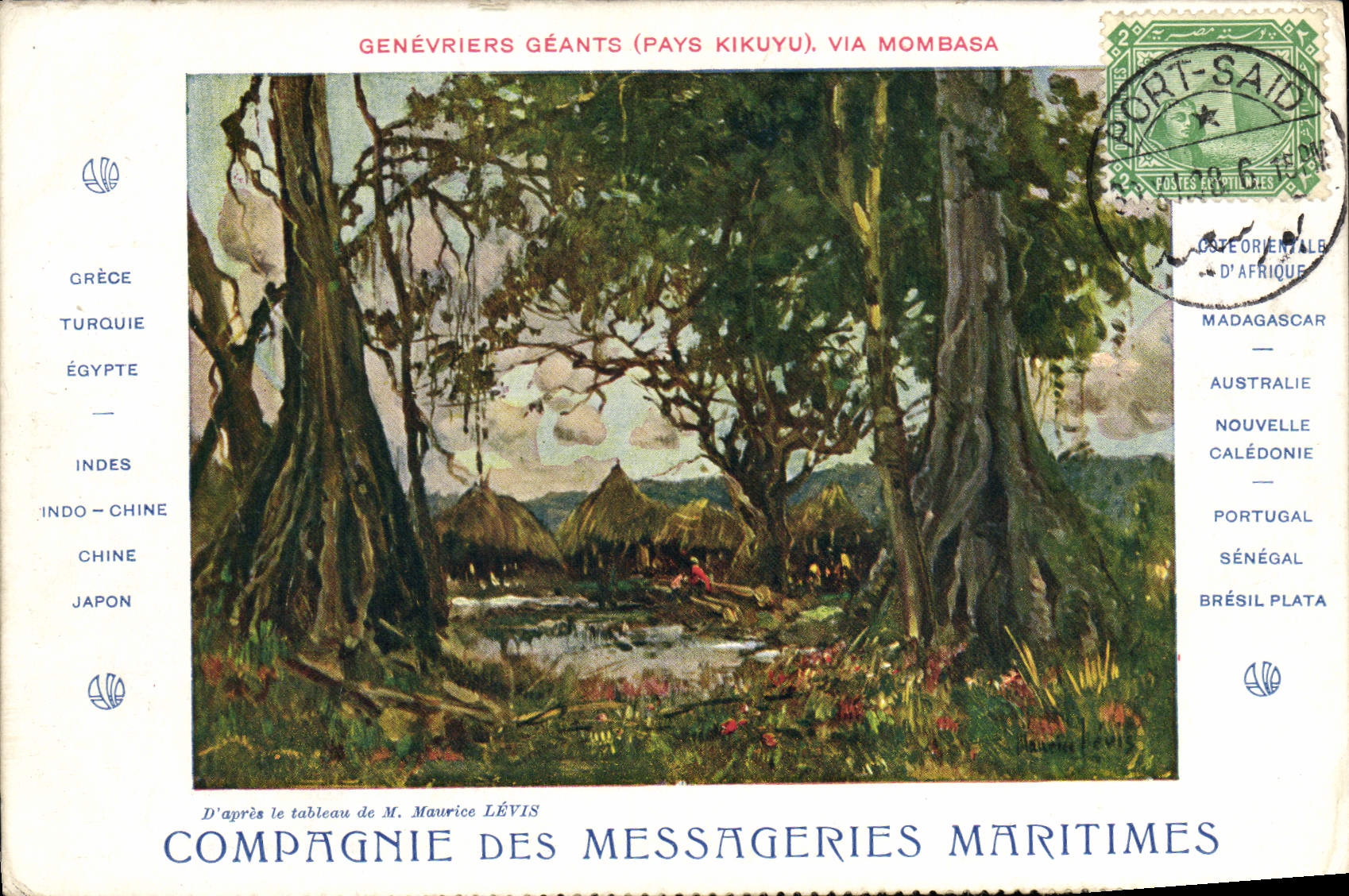 CPA Bateau Compagnie des Messageries Maritimes Genevriers Geants Pays Kikuyu Via Mombasa