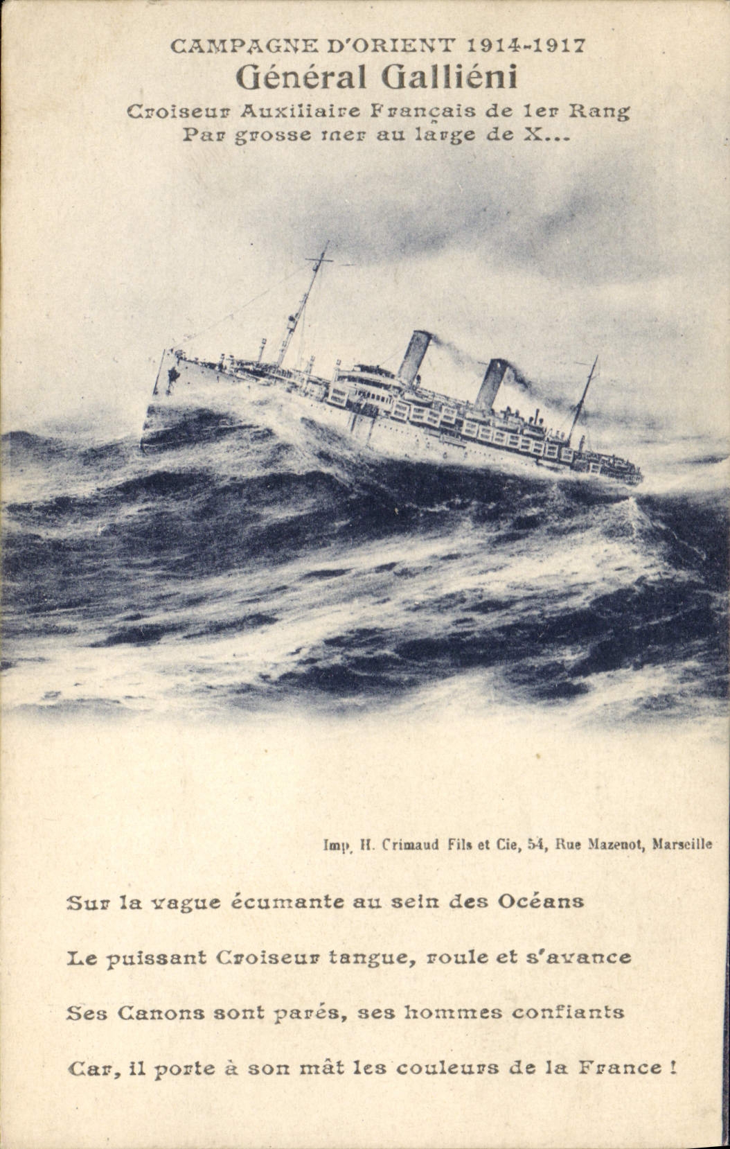 CPA Bateau Campagne d'Orient General Gallieni Croiseur auxiliaire de 1er rang