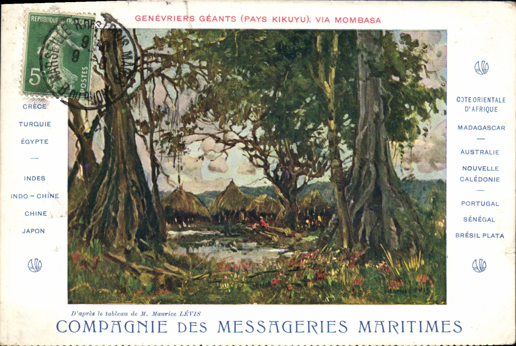 CPA Bateau Compagnie des Messageries Maritimes Genevriers Geants Pays Kikuyu Via Mombasa