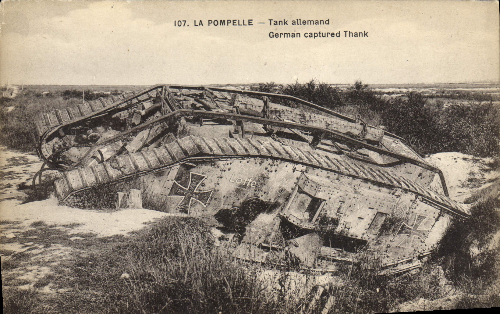 El tanque del alemán de Pompelle del tanque de Militaria de la POSTAL de la VENDIMIA