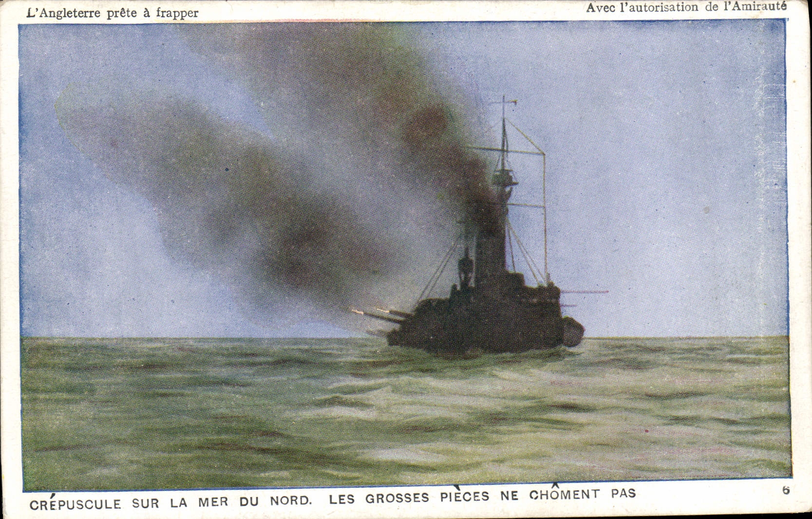 CPA Bateau Guerre Crepuscule sur la mer du Nord Les grosses pieces ne choment pas 