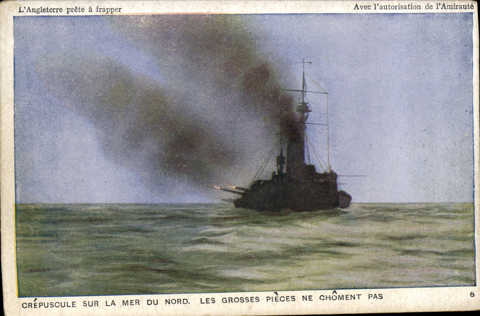 CPA Bateau Guerre Crepuscule sur la mer du Nord Les grosses pieces ne choment pas