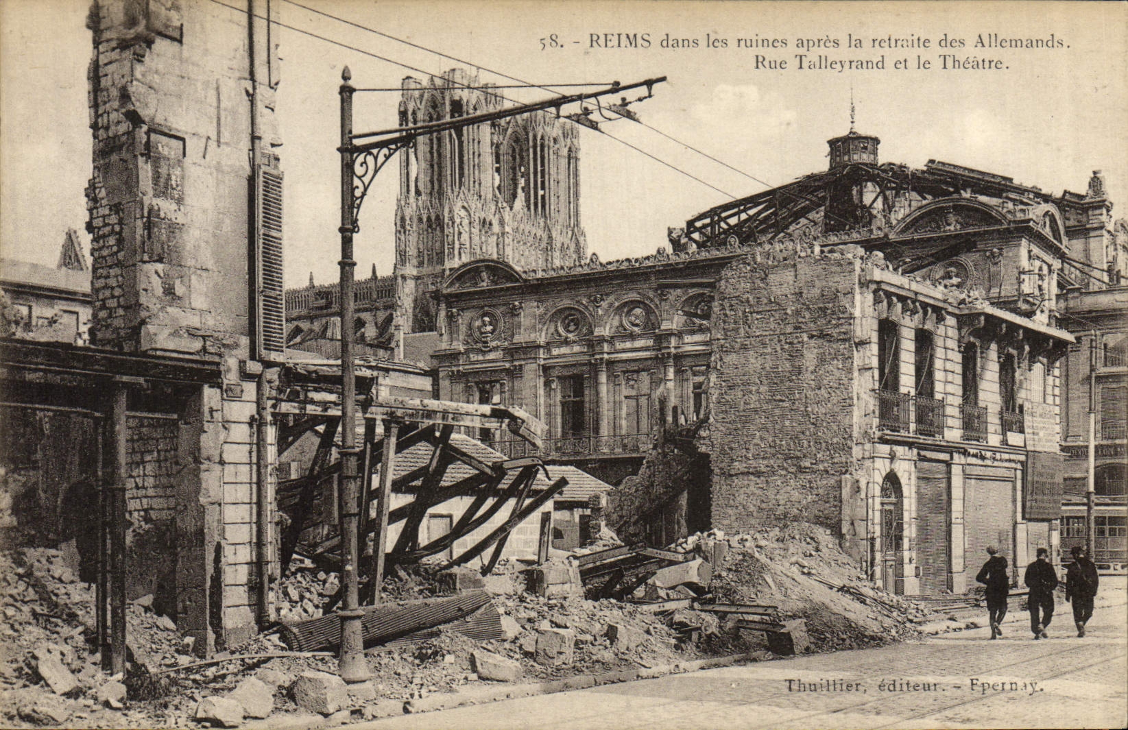 CPA Reims Rue Talleyrand et le theatre Militaria