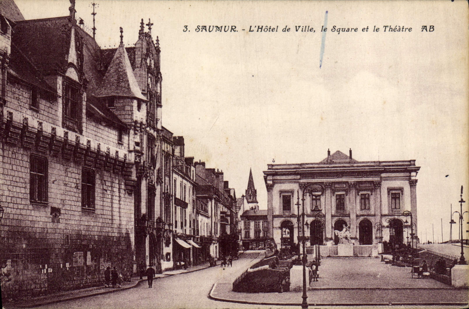 VINTAGE POSTCARD Saumur the town hall the public garden and the theater