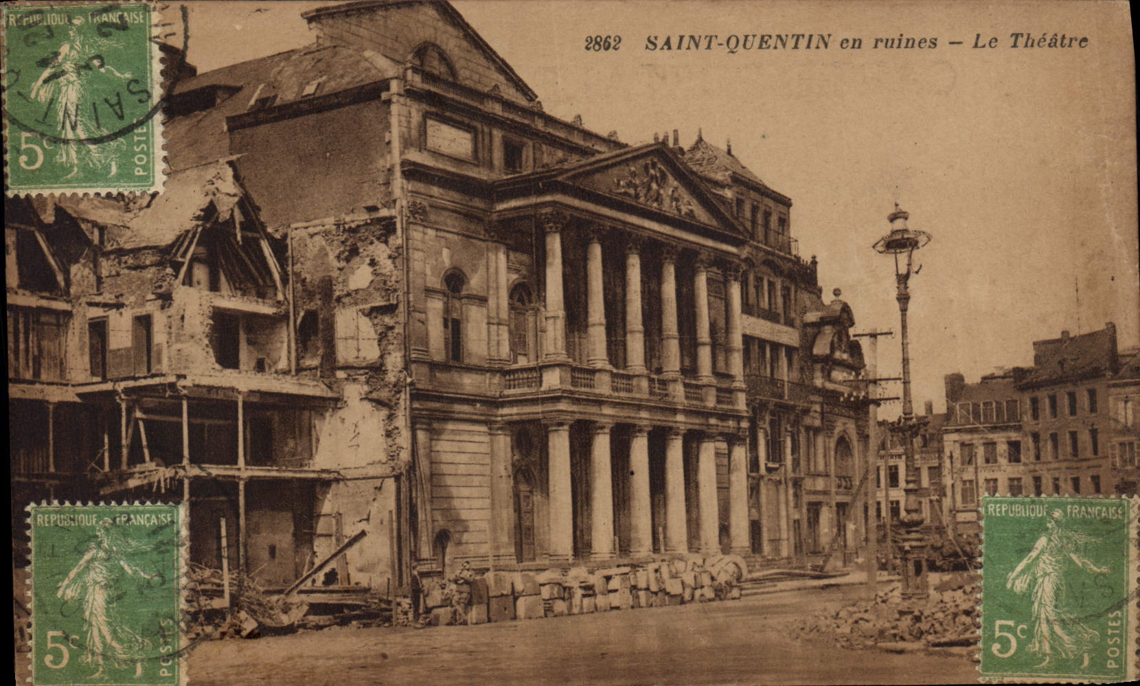 VINTAGE POSTCARD the Saint-Quentin theater in Militaria ruins