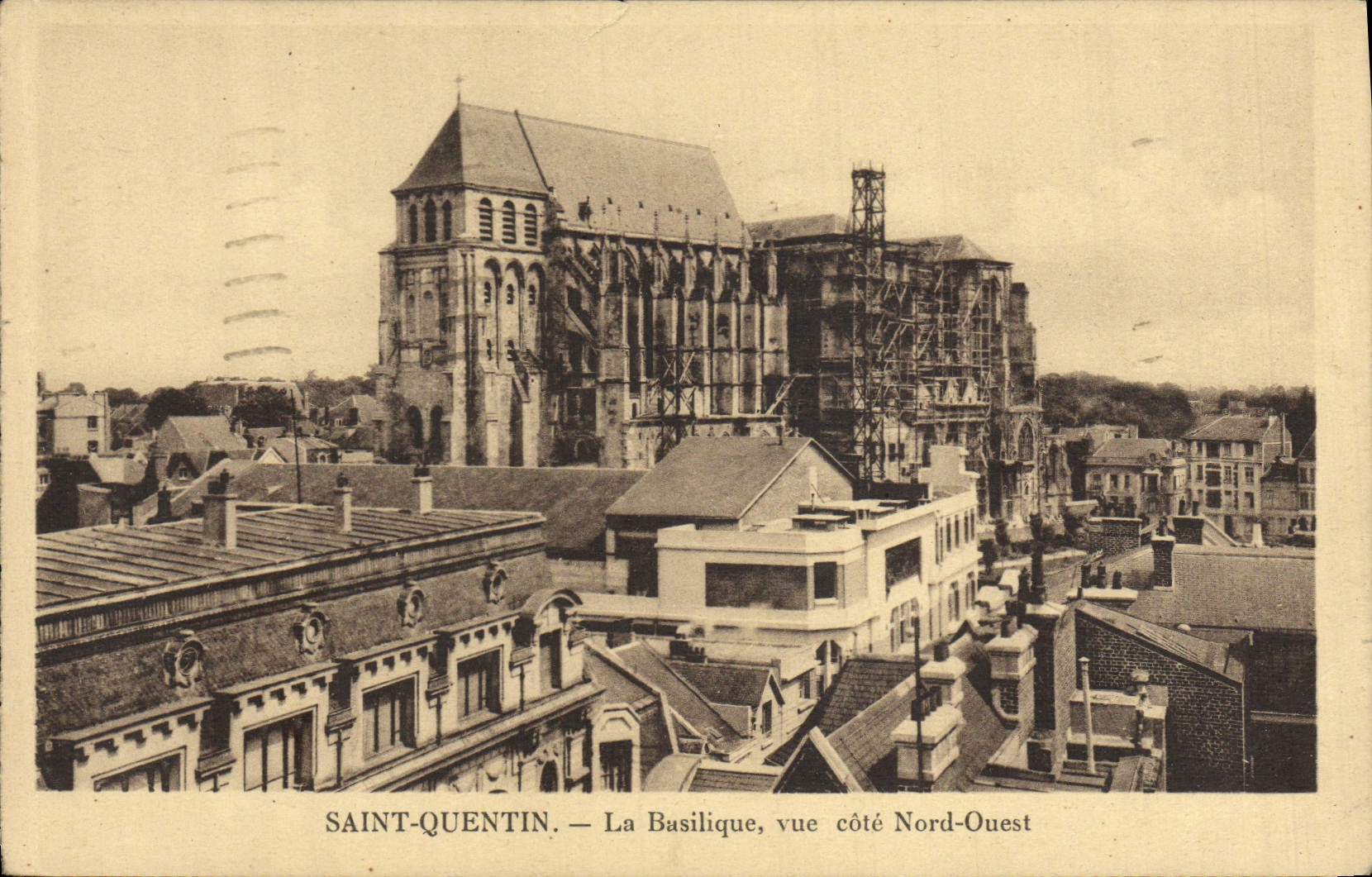 VINTAGE POSTCARD Saint Quentin the Basilica Seen Western Northern Dimension