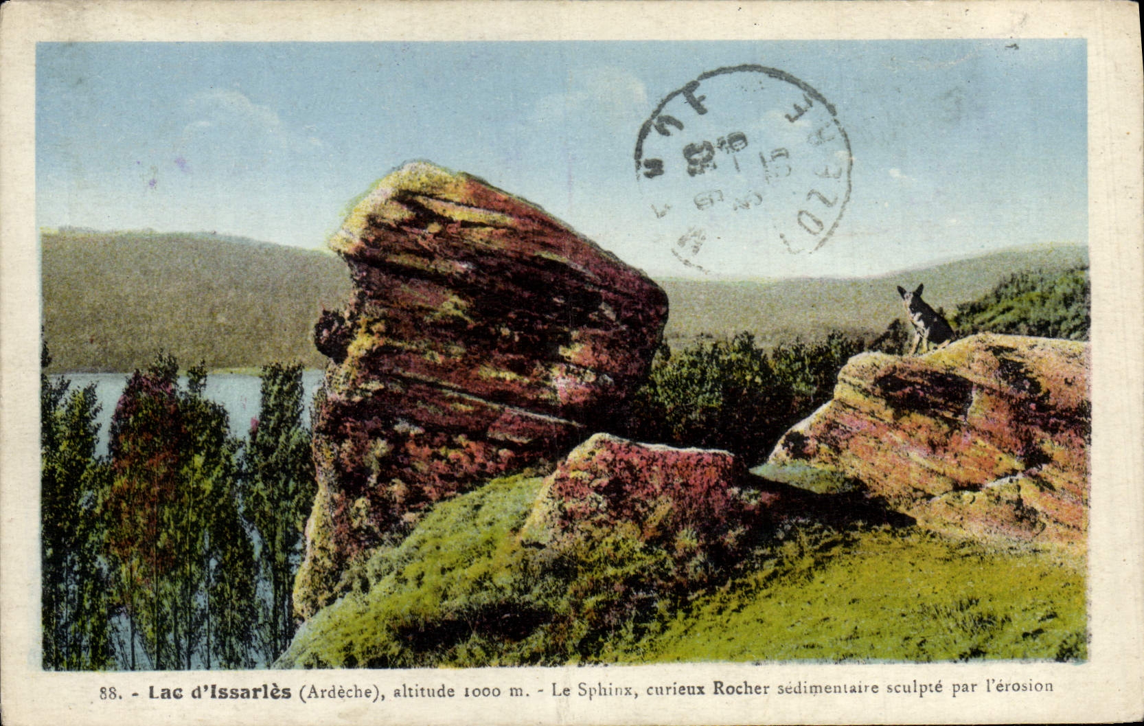 VINTAGE POSTCARD Lake D' Issarles the curious sphinx sedimentary rock