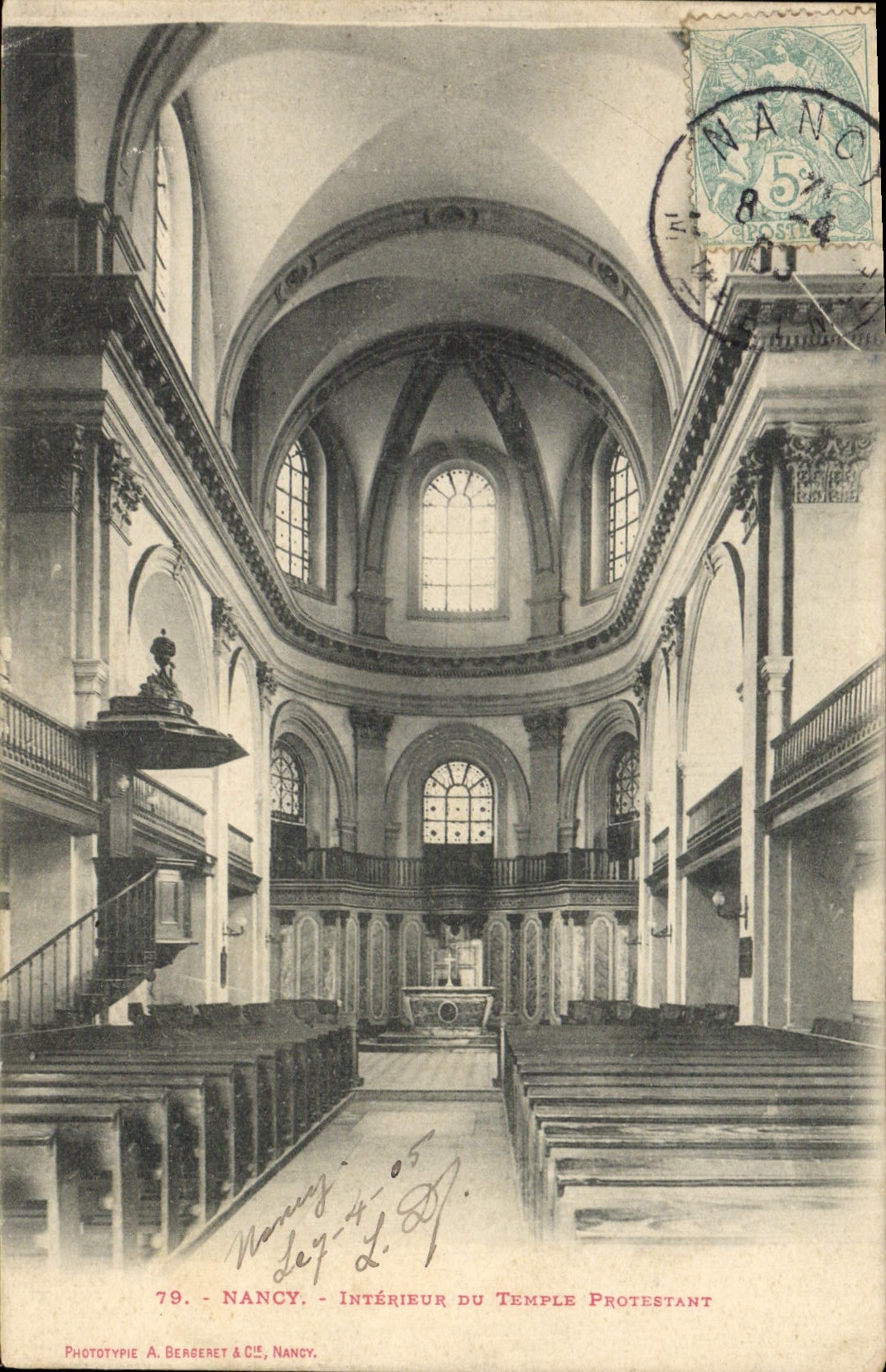 CPA Nancy Interieur du temple protestant 