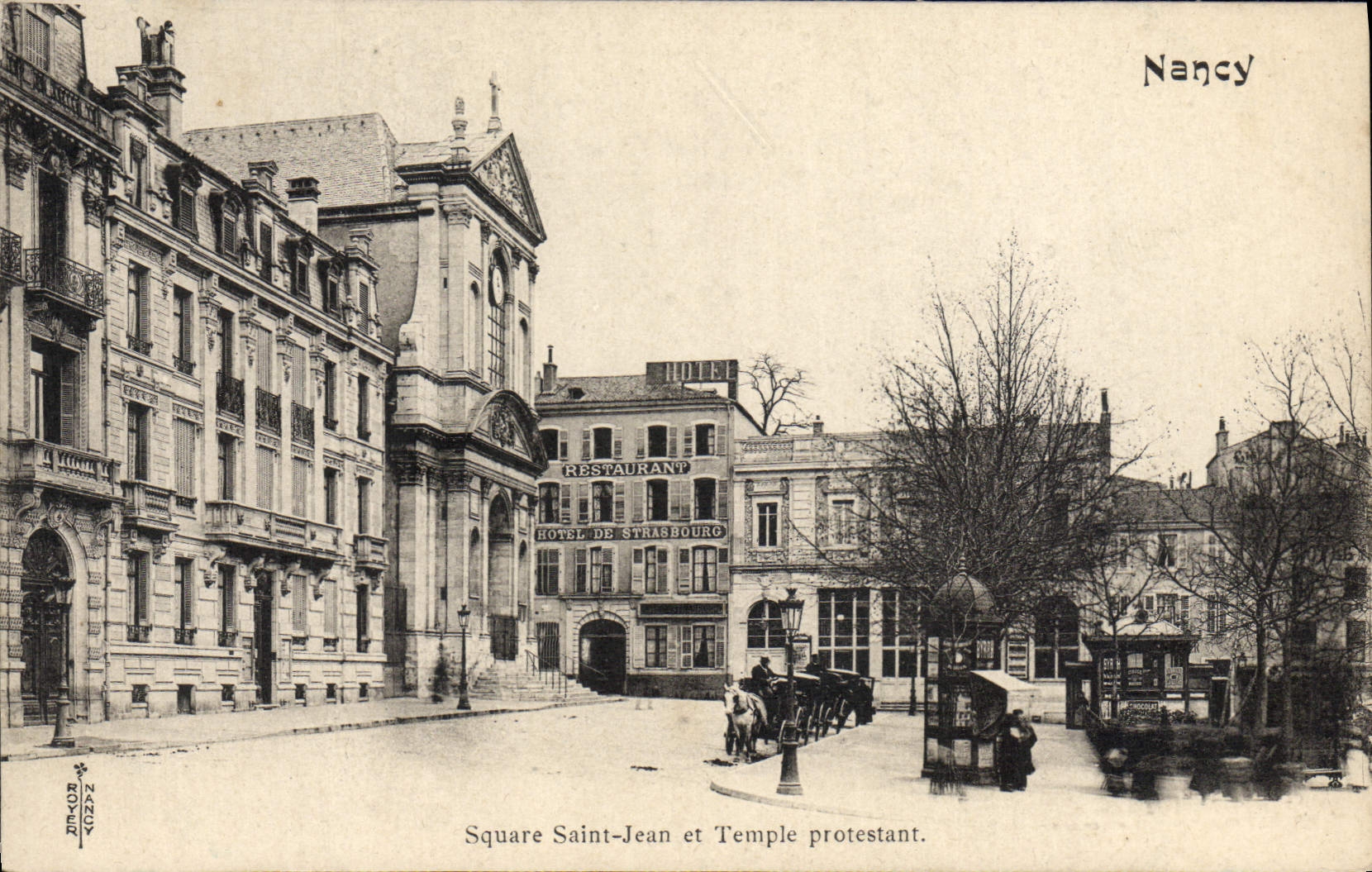 VINTAGE POSTCARD Public garden Midsummer's Day and Protestant Temple Nancy