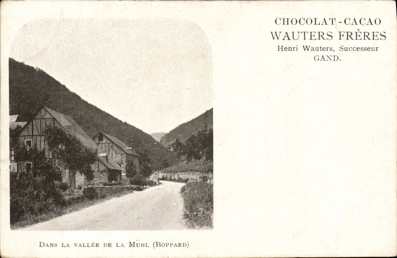 VINTAGE POSTCARD Chocolate Cocoa Wauters Brothers Henri Wauters Ghent In the valley of Muhl Boppard