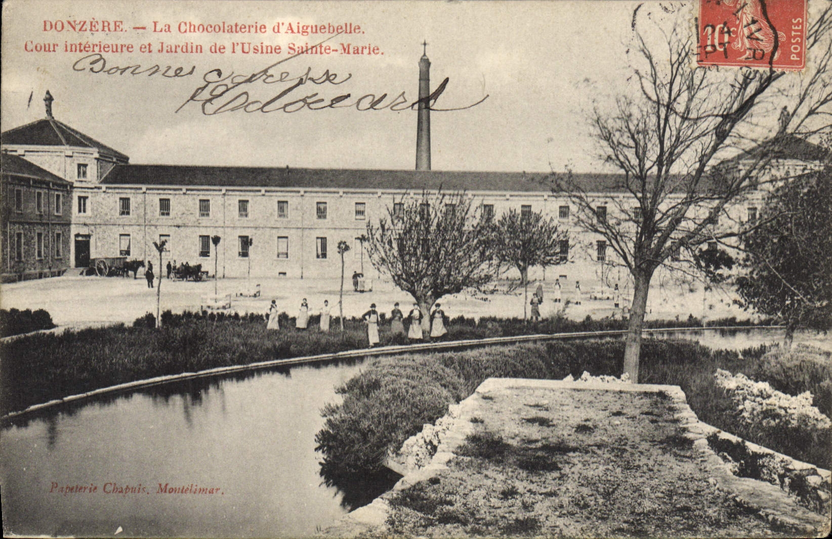 Fábrica del chocolate de Donzere de la POSTAL de la VENDIMIA de corte interior de Aiguebelle y jardín de la fábrica Sainte Marie