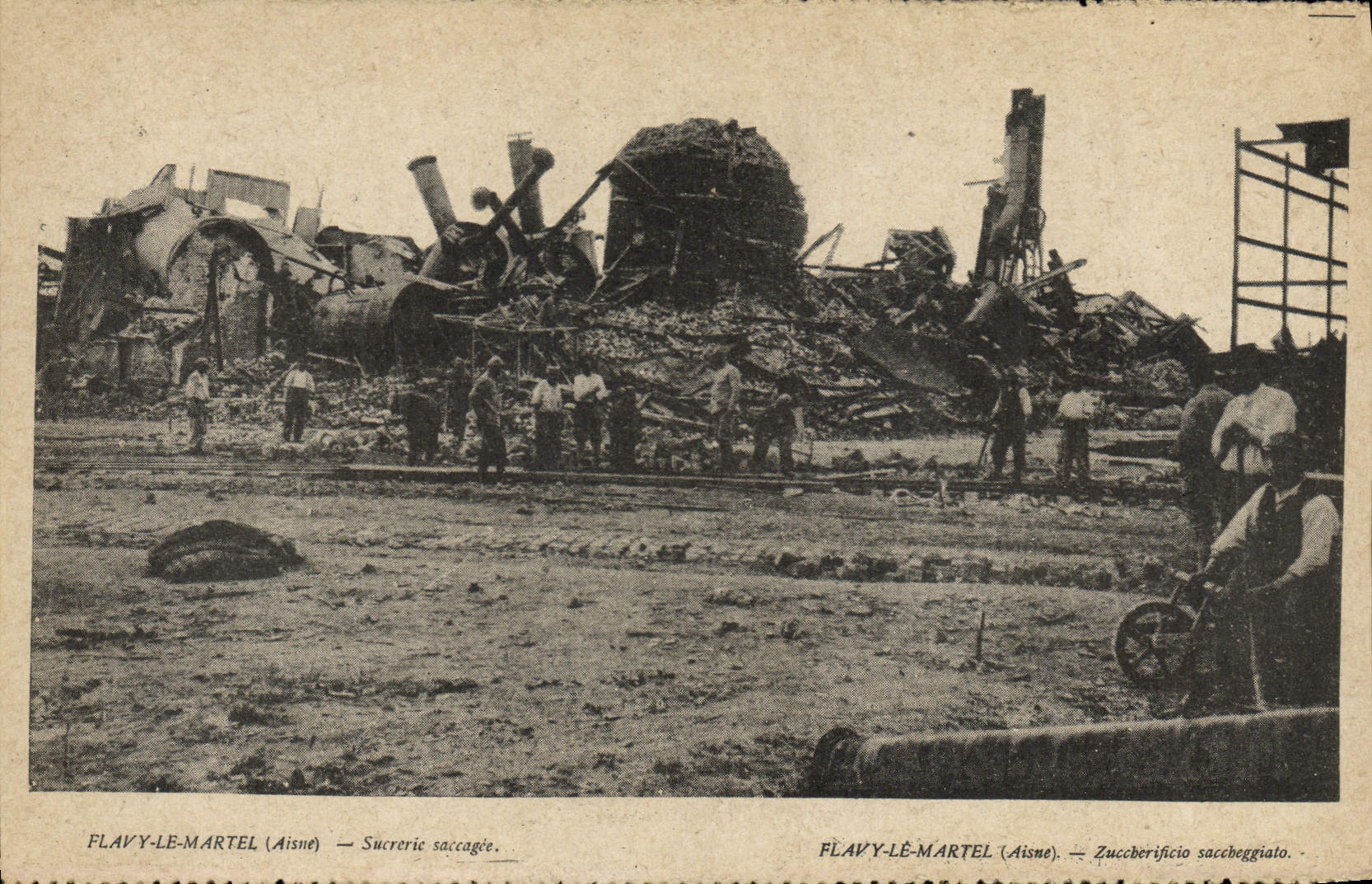 VINTAGE POSTCARD Flavy Martel sugar refinery saccagee