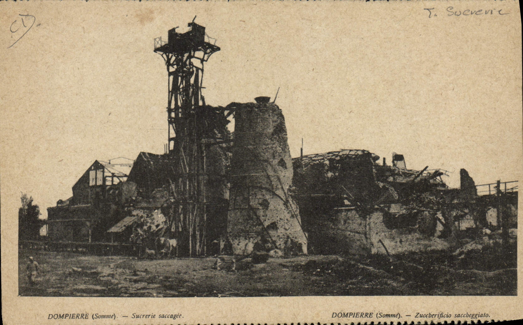 VINTAGE POSTCARD Dompierre sugar refinery saccagee