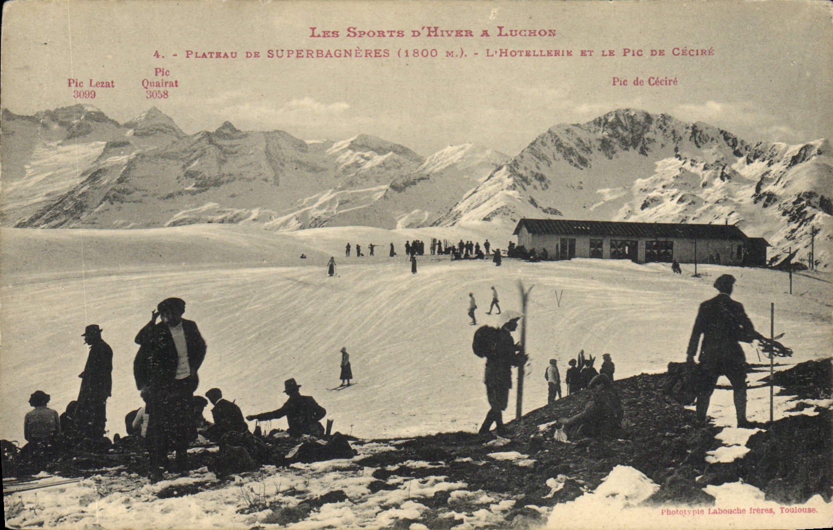 VINTAGE POSTCARD Winter sports Ski Luchon Superbagneres the hotel trade and the peak of Cecire