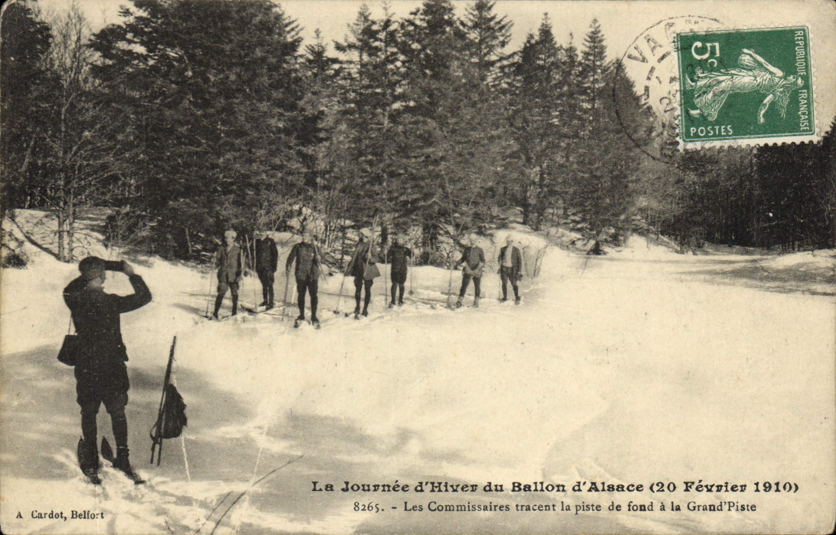 VINTAGE POSTCARD Winter sports Ski Day of winter of the Balloon of Alsace the police chiefs trace the basic track with large tracks