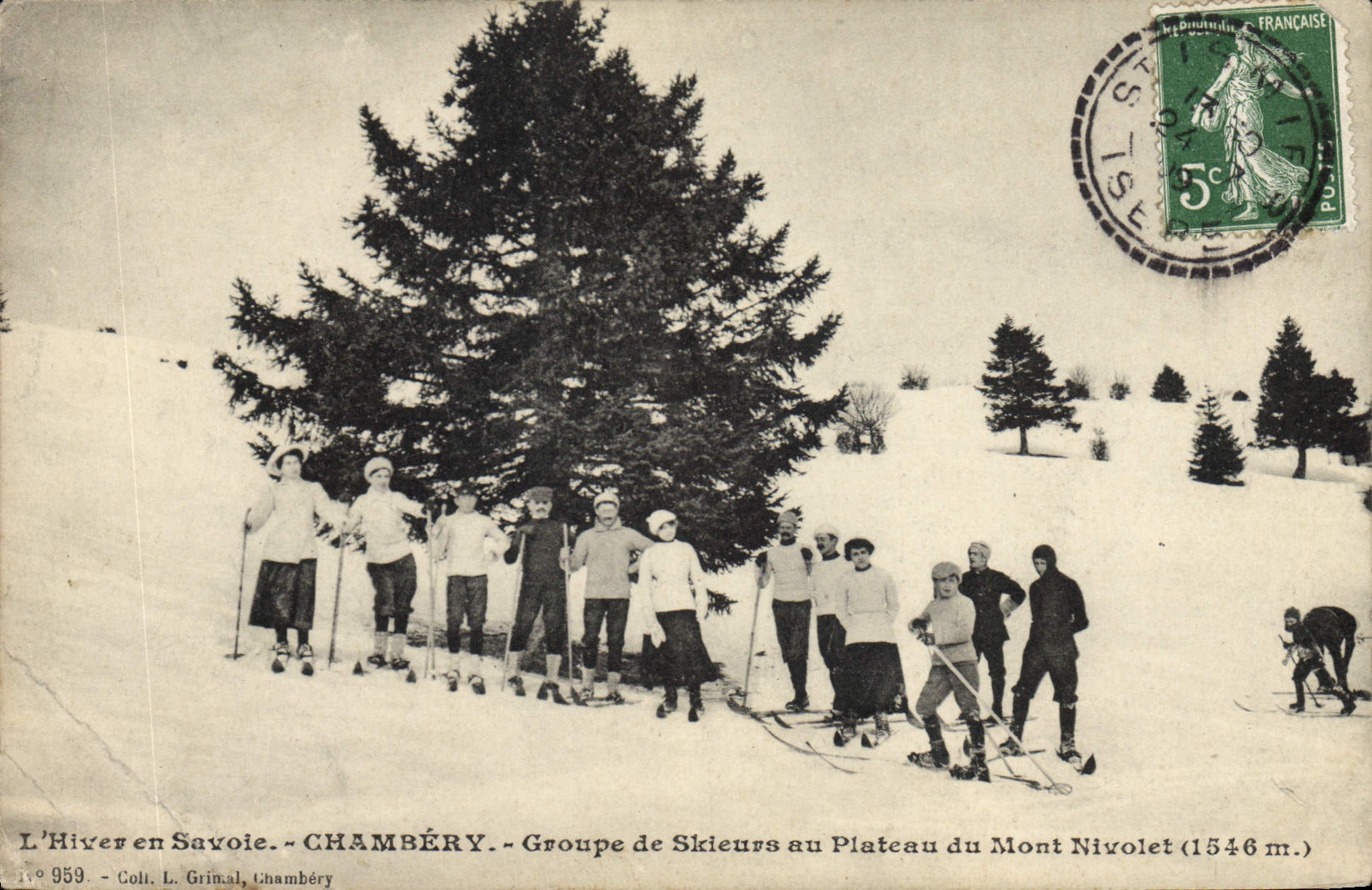 VINTAGE POSTCARD Winter sports Ski Chambéry Groups skiers with the plate of the Nivolet Mount