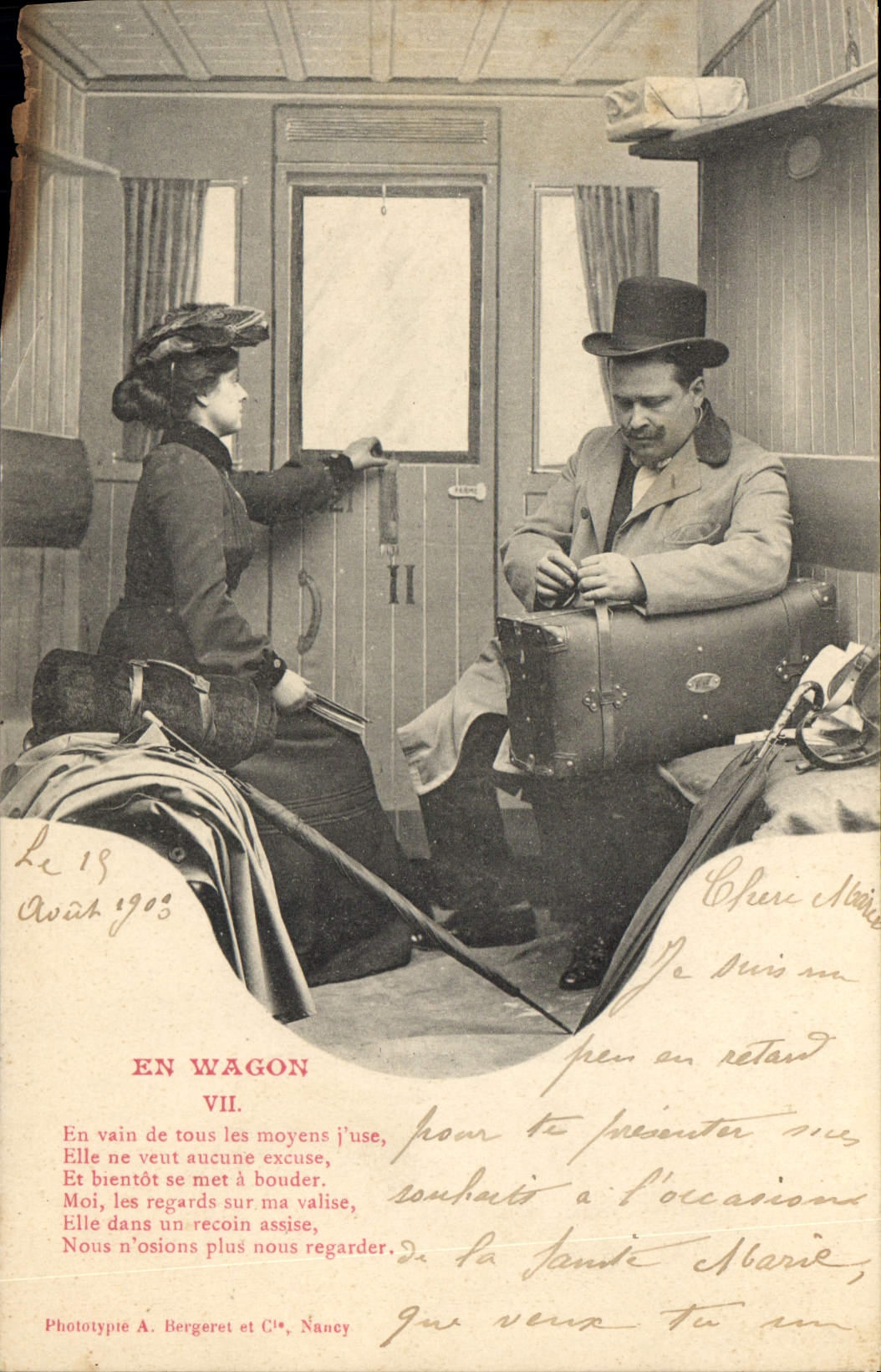 CPA Train Femme En wagon