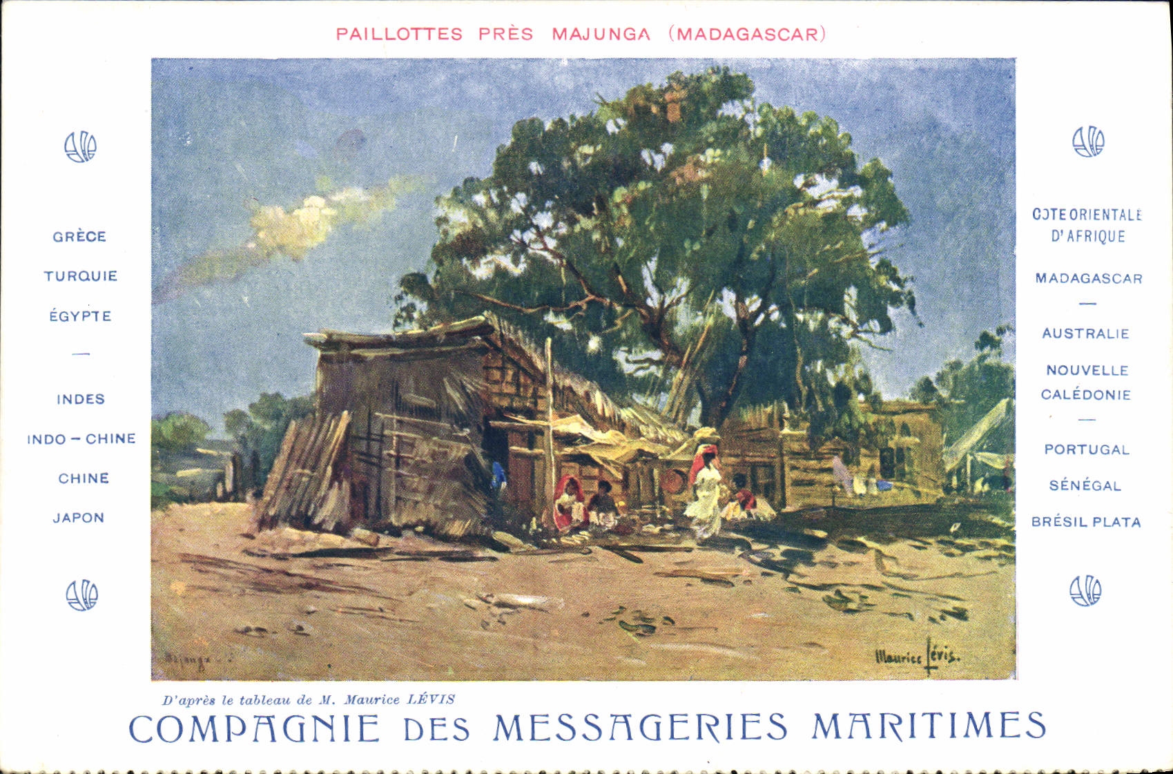VINTAGE POSTCARD Boat Maritime Transport Greece Paillottes close Majunga Madagascar
