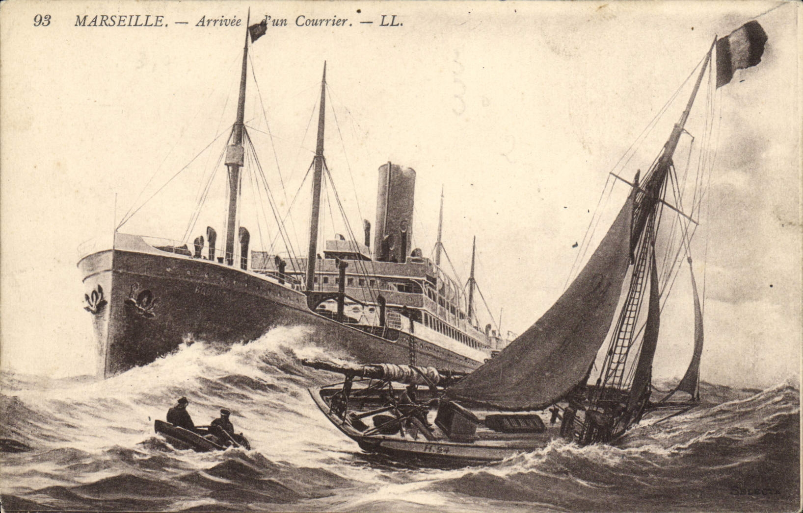 VINTAGE POSTCARD Marseilles Boat Arrived of a mail