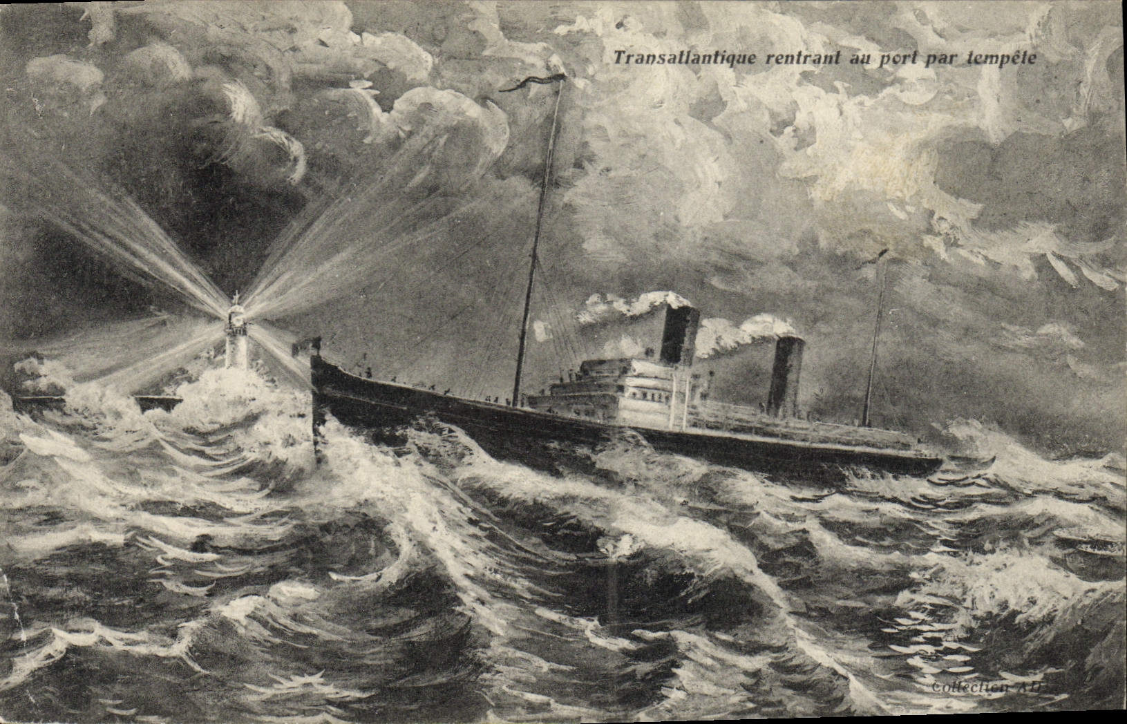 CPA Bateau Transatlantique rentrant au port par tempete