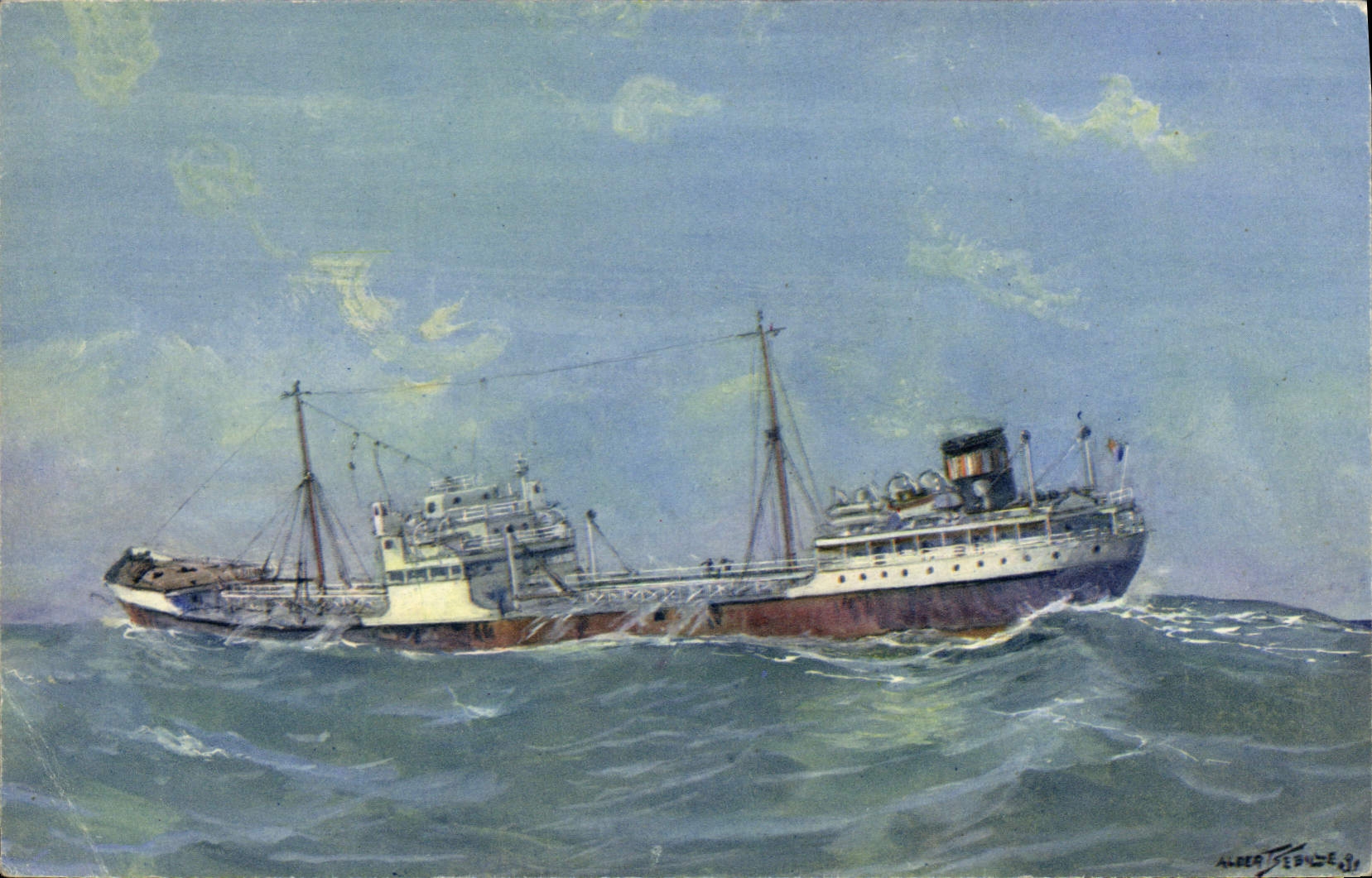 CPA Bateau Petrolier par gros temps en Mediterranee