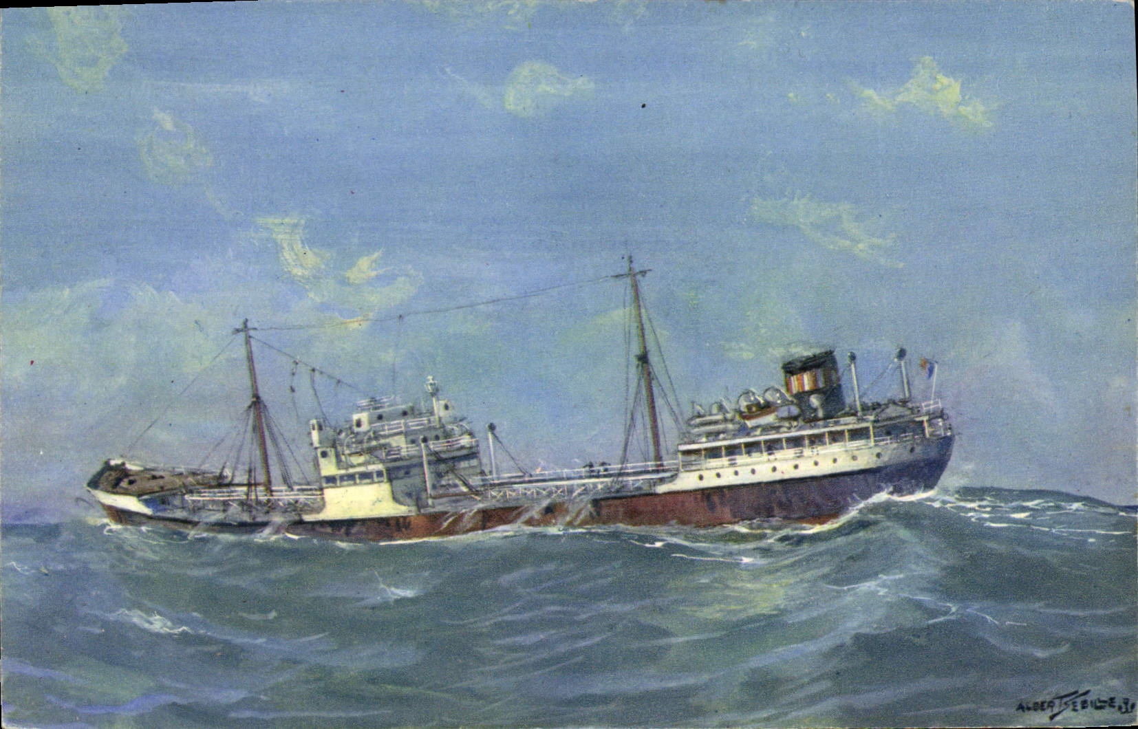 CPA Bateau Petrolier par gros temps en Mediterranee