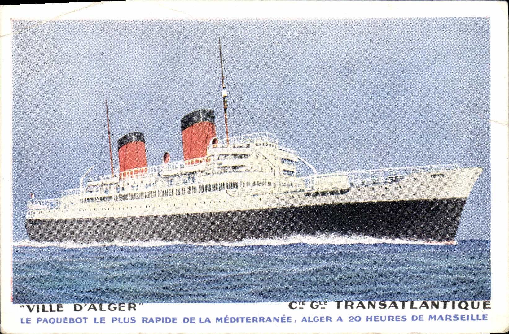 CPA Bateau Ville d'Alger Cie Gle Transatlantique
