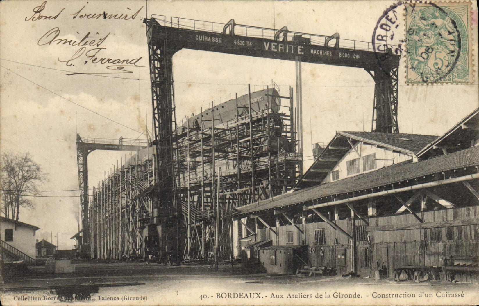 CPA Bateau Guerre Bordeaux Aux ateliers de la Gironde Construction d'un cuirasse