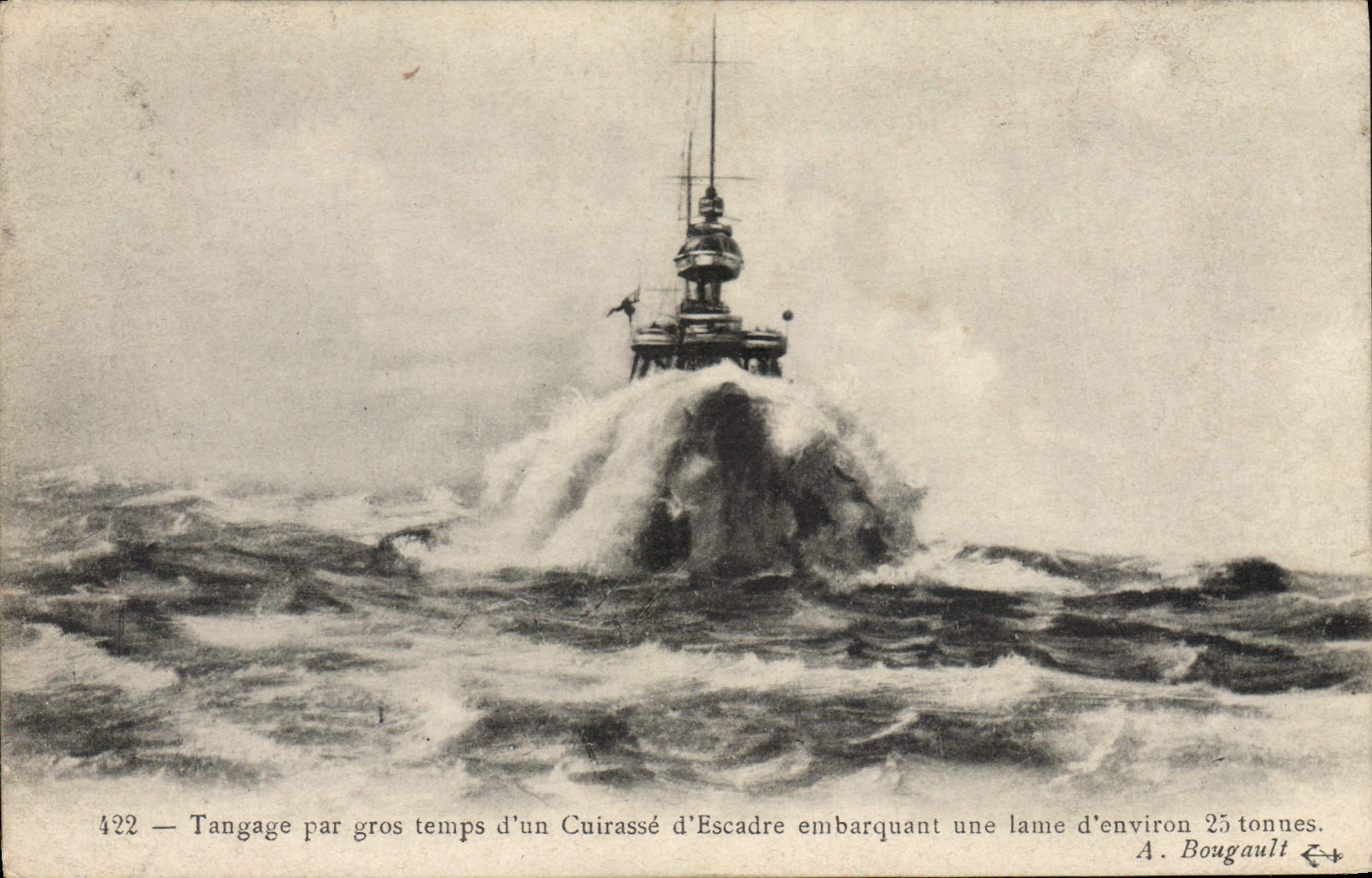 CPA Bateau Guerre Tangage par gros temps d'un cuirasse d'escadre