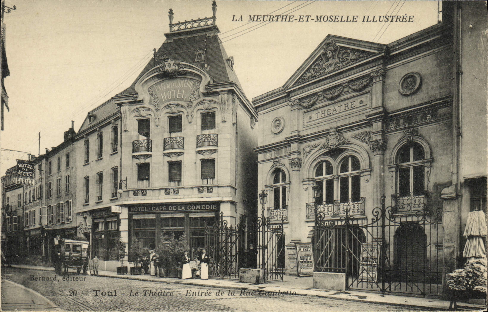 VINTAGE POSTCARD the Toul theater Entered of the street Gambetta Hotel Coffee of the comedy