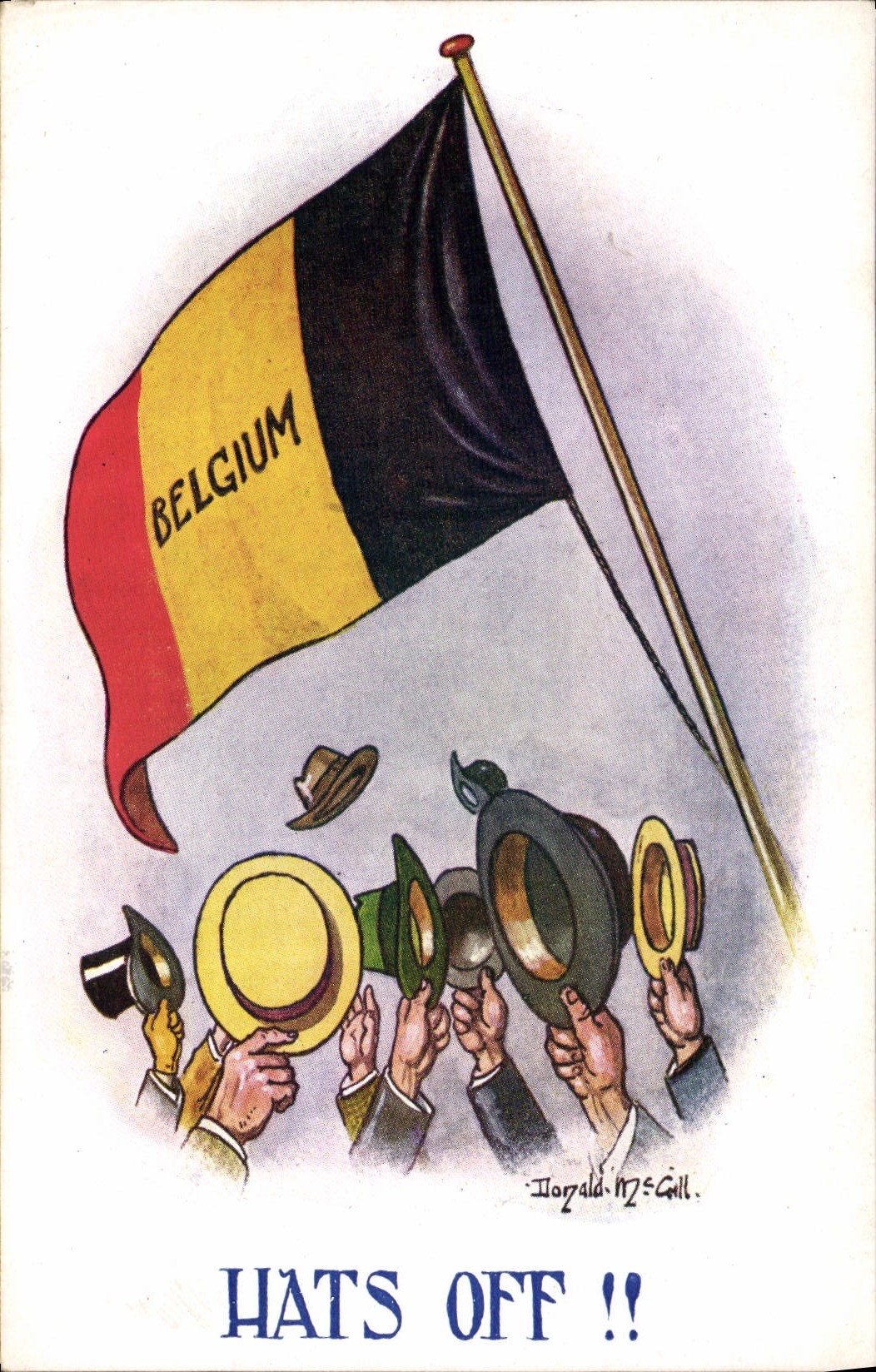 VINTAGE POSTCARD Illustrator Hats off Militaria Belgium Belgium Flag