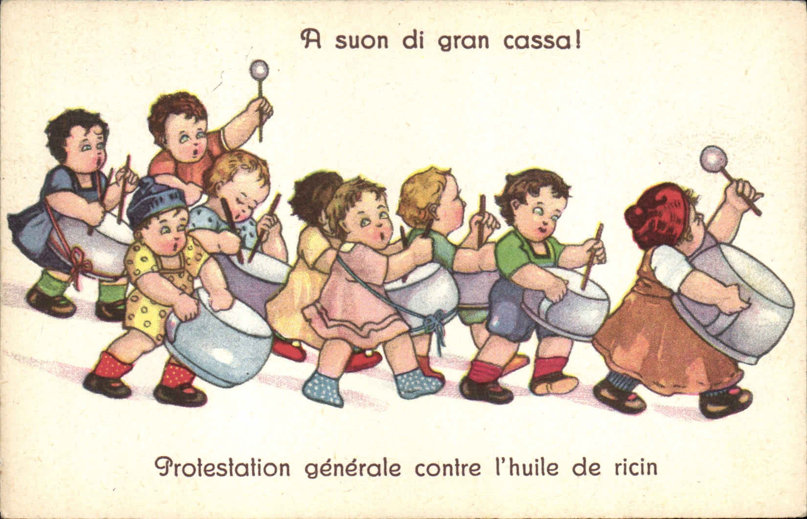 CPA Illustrateur Enfants Protestation generale contre l'huile de ricin
