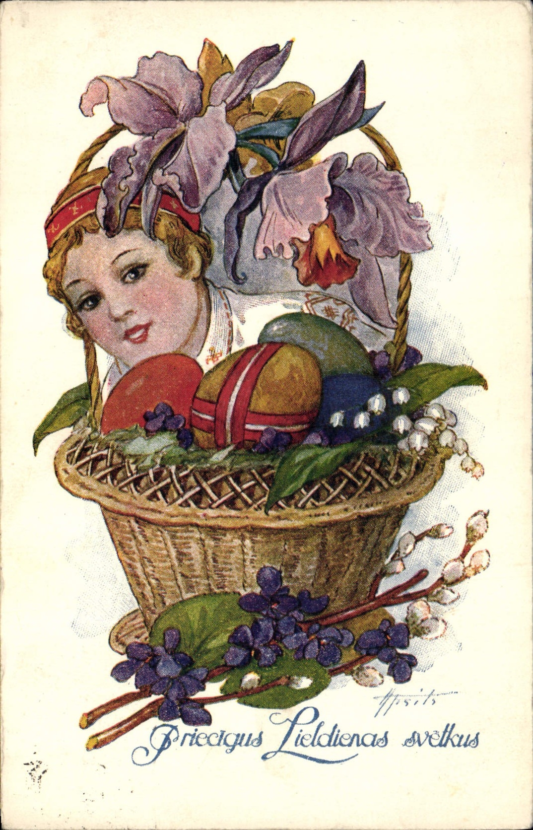 VINTAGE POSTCARD Illustrator Latvia Latvia