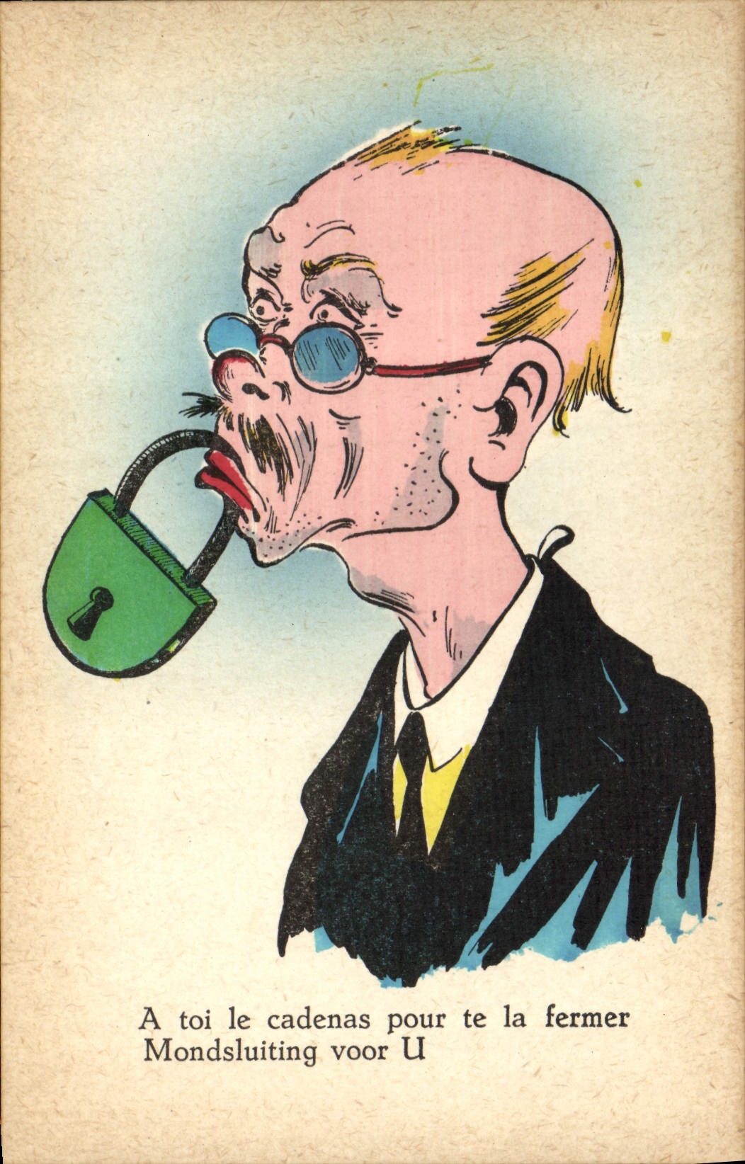 VINTAGE POSTCARD Illustrator Man Lock