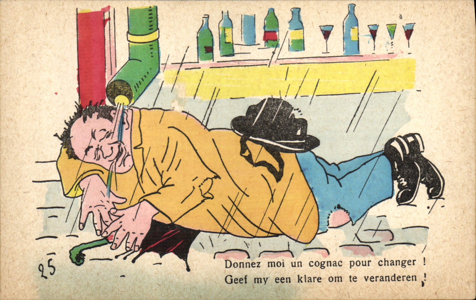 VINTAGE POSTCARD Illustrator Man Cognac Alcohol