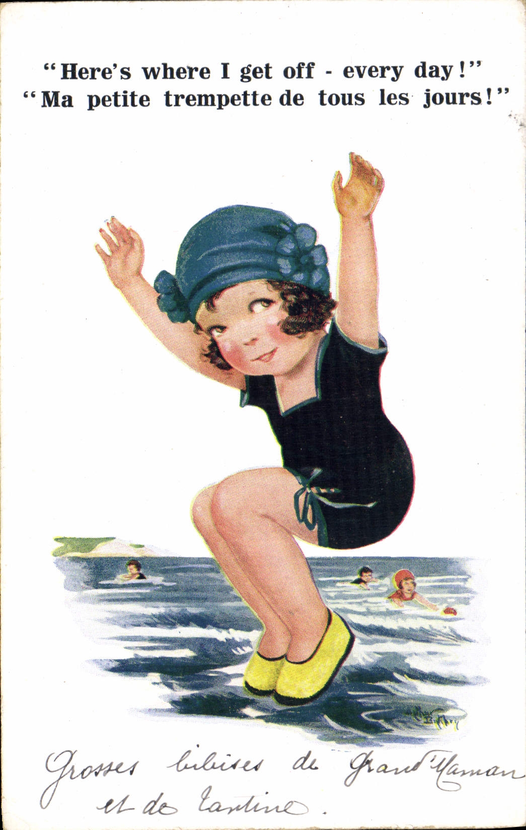 VINTAGE POSTCARD Illustrator Child Bathing suit