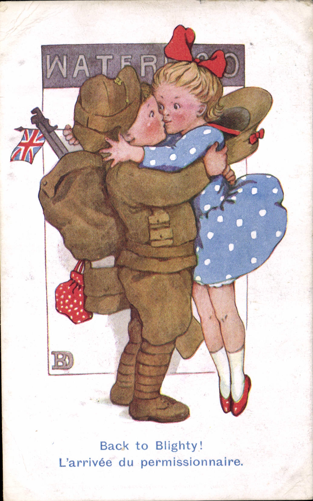 VINTAGE POSTCARD Illustrator Woman Back to Blightly! Militaria